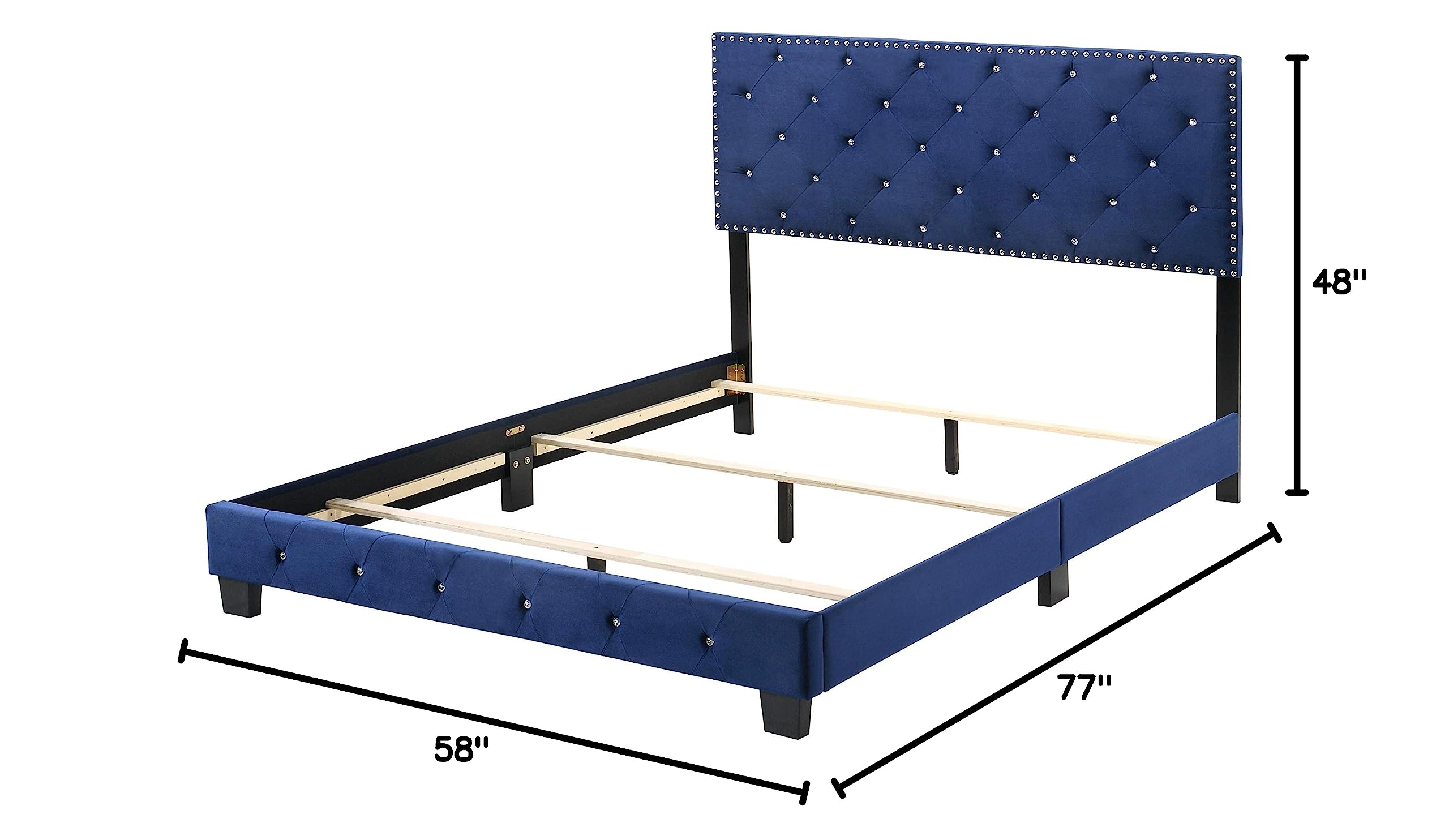 **Glory Furniture Suffolk Velvet Upholstered Full Bed Frame in Navy Blue - Luxurious Bedroom Furniture for Modern Home Decor**