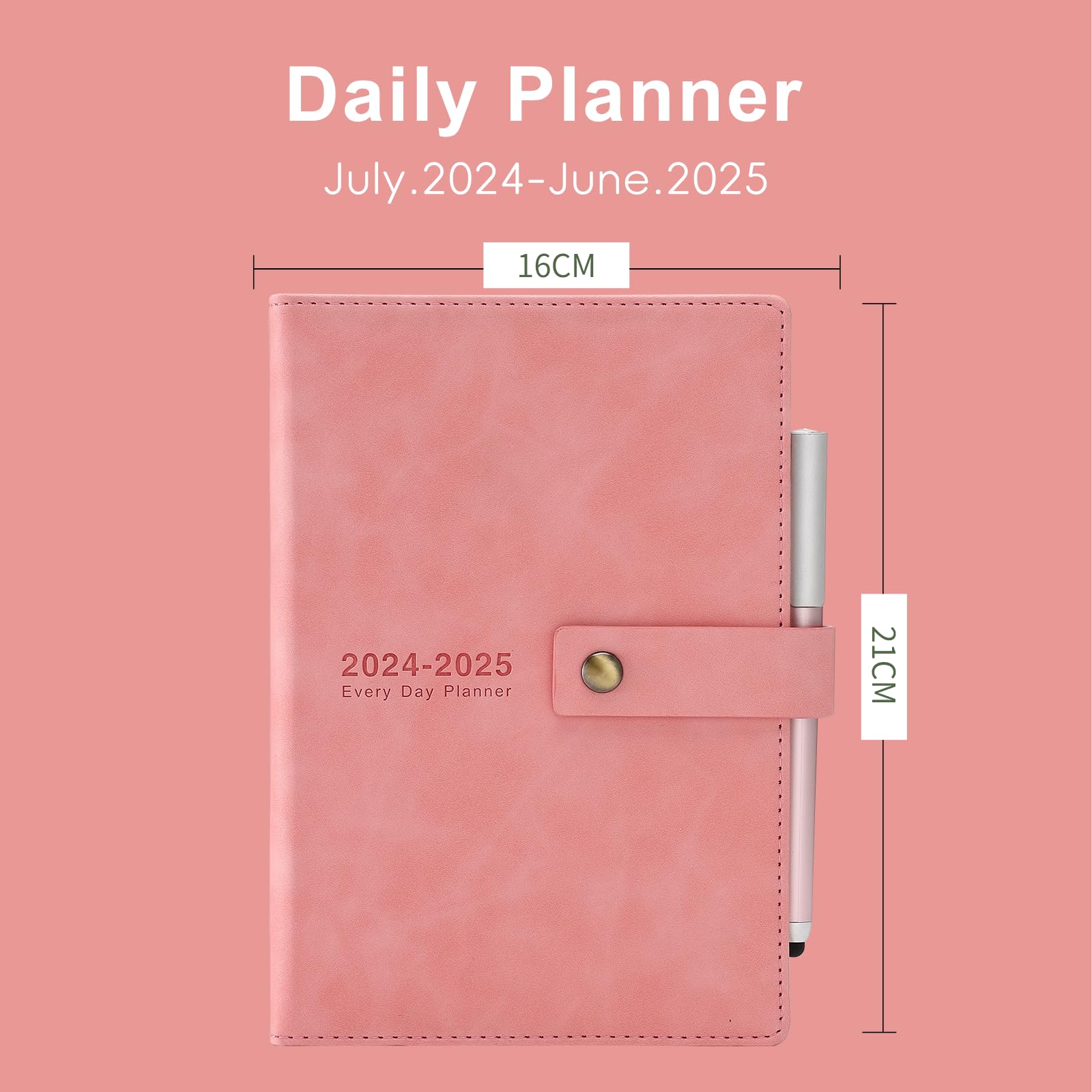 2024-2025 Academic Planner - A5 Daily Diary with Hard Cover, Pen Loop & Inner Pocket | July 2024 to June 2025 Schedule Organizer | Includes Bookmarks, Monthly Tabs & Stickers | 14.5x21.5 cm Pink Student Planner for College, School & Office Use