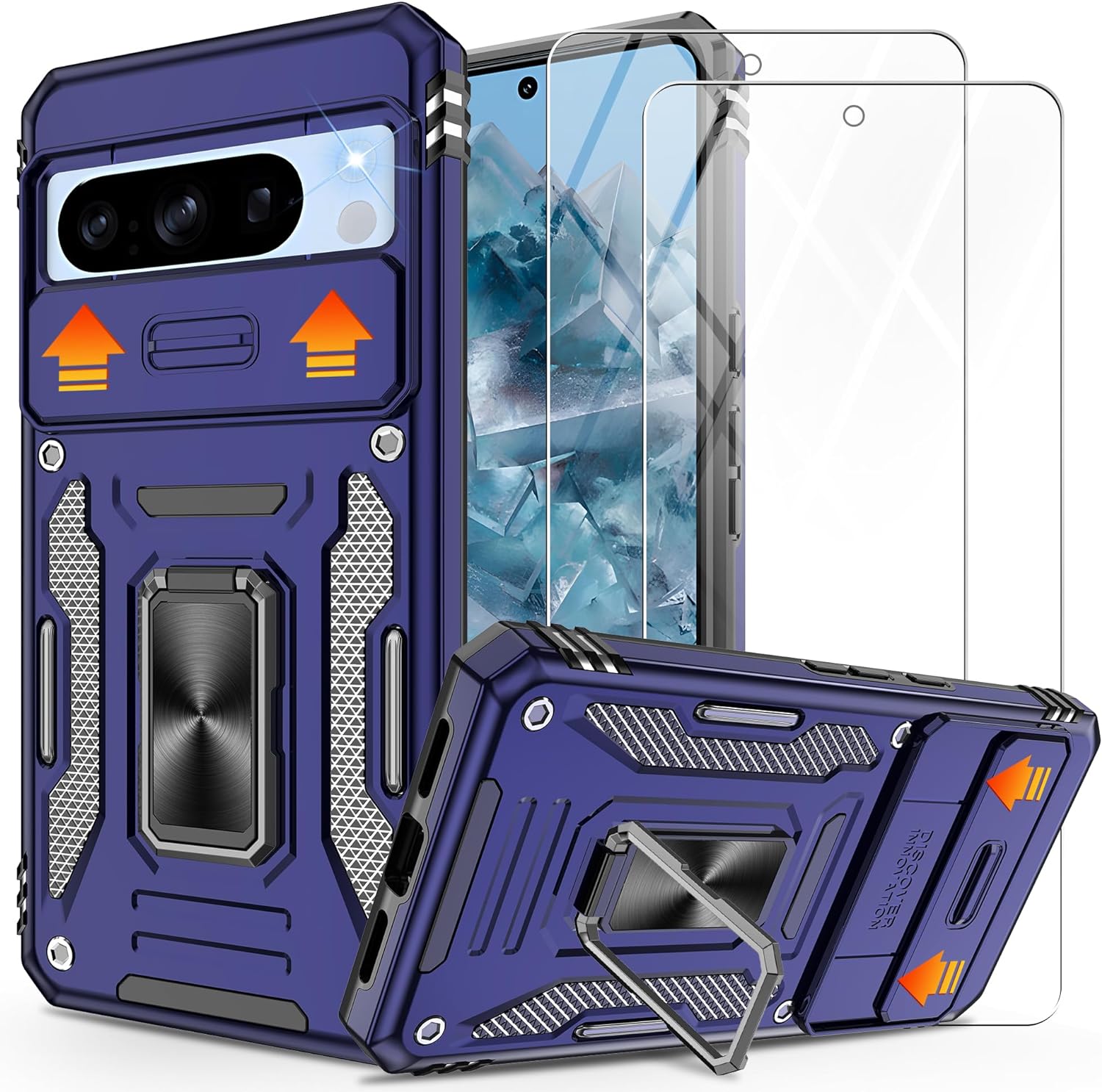 Google Pixel 8 Case with Slide Camera Cover & Ring Holder - Shockproof Protective Phone Cover for Everyday Use, Travel & Outdoor Activities
