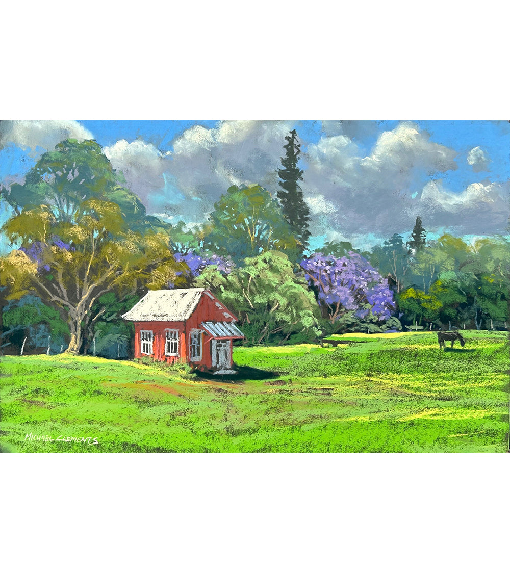 Original Pastel Painting 'Red Tack Room' by Michael Clements - 18x12 Wall Art for Home, Office & Equestrian Decor