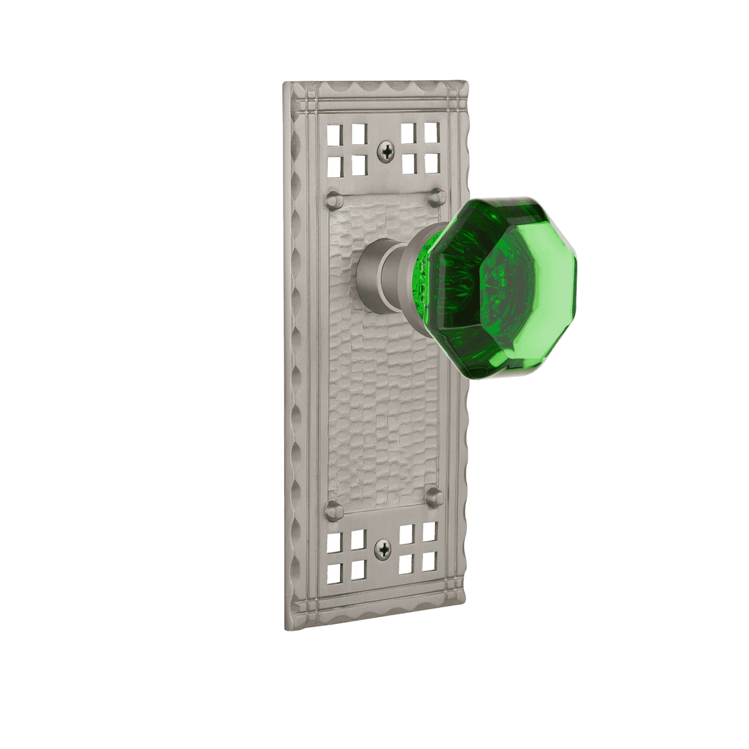 Craftsman Long Plate with Emerald Waldorf Knob in Satin Nickel - Elegant Cabinet Hardware for Kitchen & Bathroom Renovation