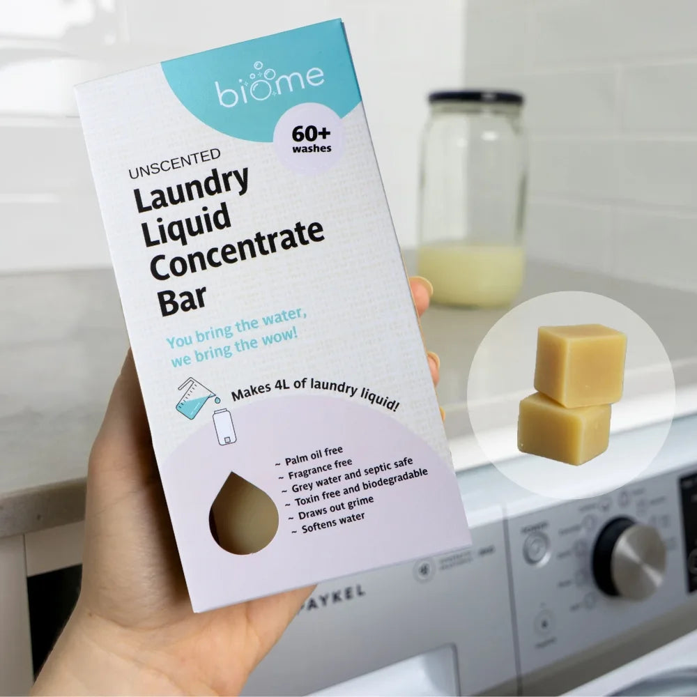 Biome Laundry Liquid Concentrate Bar - Unscented, Eco-Friendly Detergent for Sensitive Skin | Perfect for Babies, Allergies & Sustainable Living