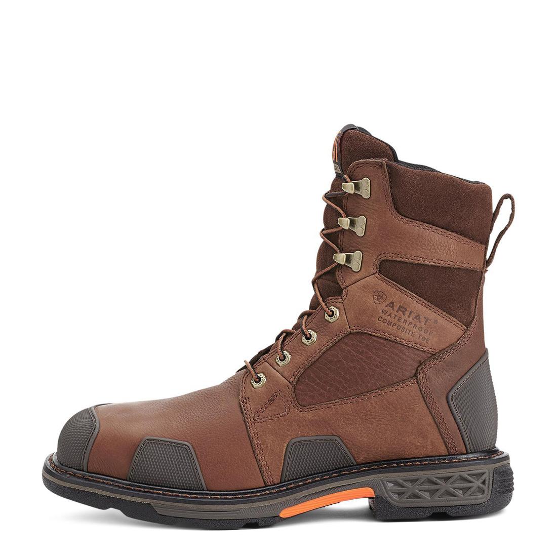 OverDrive 8 Inch Composite Toe Waterproof Work Boots for Men - Wide Square Toe Safety Shoes, Chestnut Brown - Ideal for Construction, Warehouse & Outdoor Work