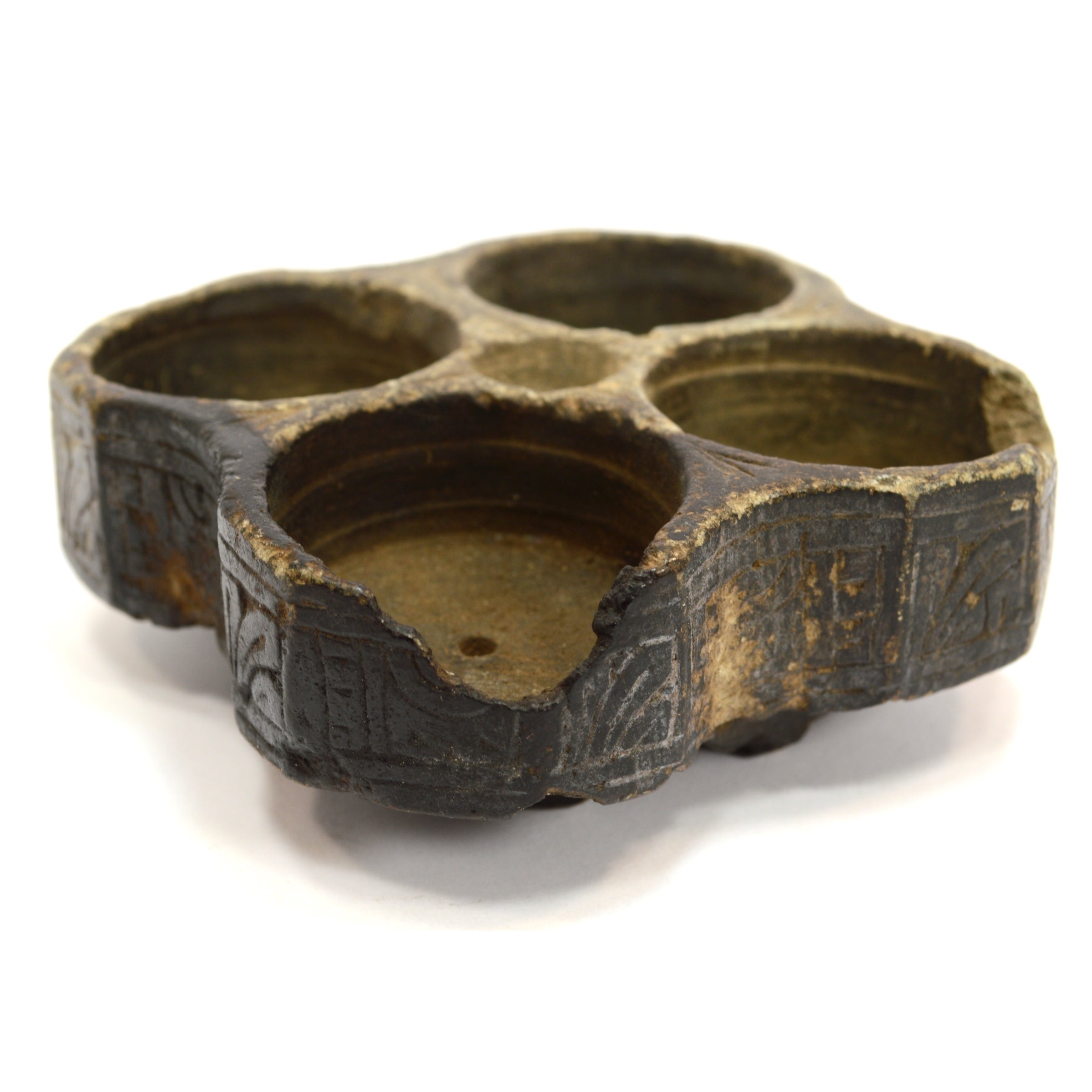 Ancient BACTRIAN STONE VESSEL - Handcrafted Steatite/Chlorite 4-Chamber Bowl with Intricate Incised Designs - Perfect for Home Decor, Museum Display & Ancient Art Collection
