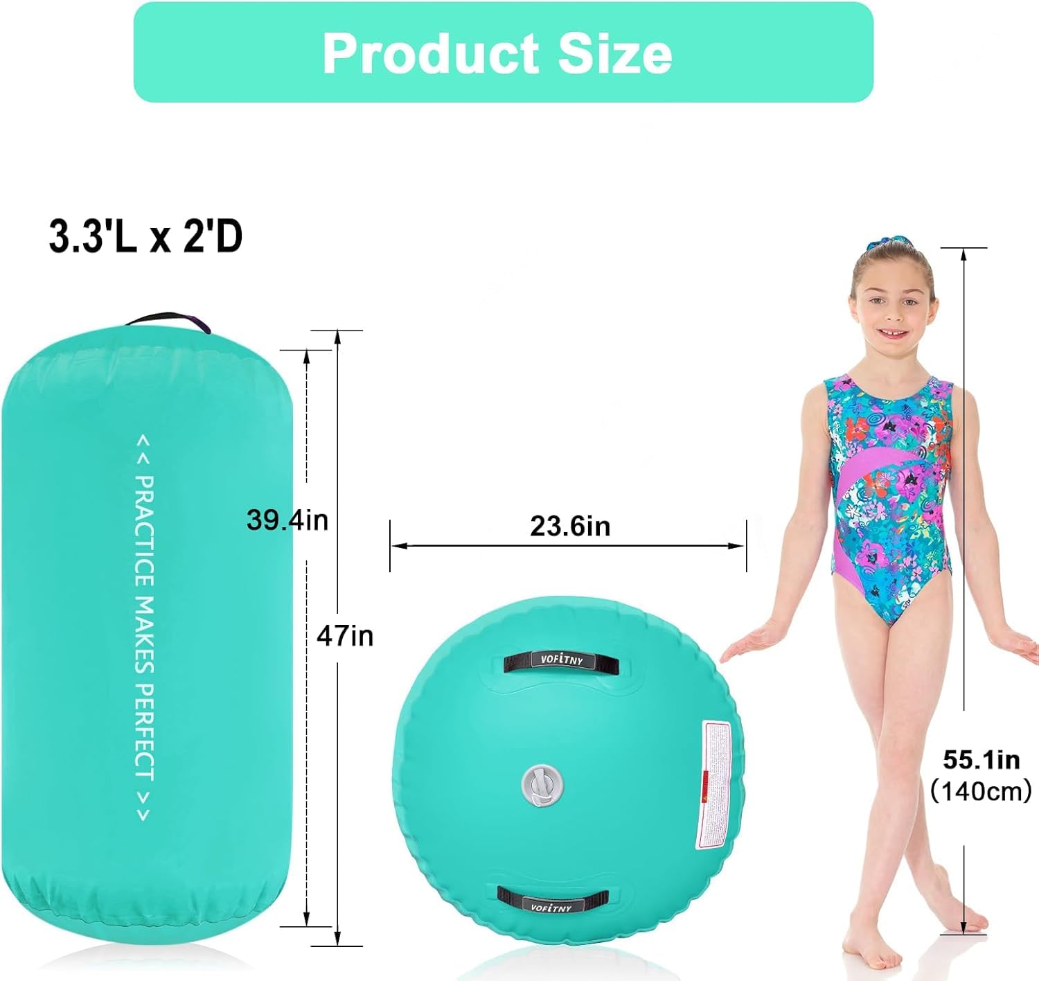 VOFiTNY Inflatable Gymnastics Air Mat - Foldable Tumbling Track with Air Barrel & Octagon Mat - Includes Electric Pump for Home Gym, Kids Play & Backyard Training - Perfect for Cheerleading, Yoga & Fitness Exercises