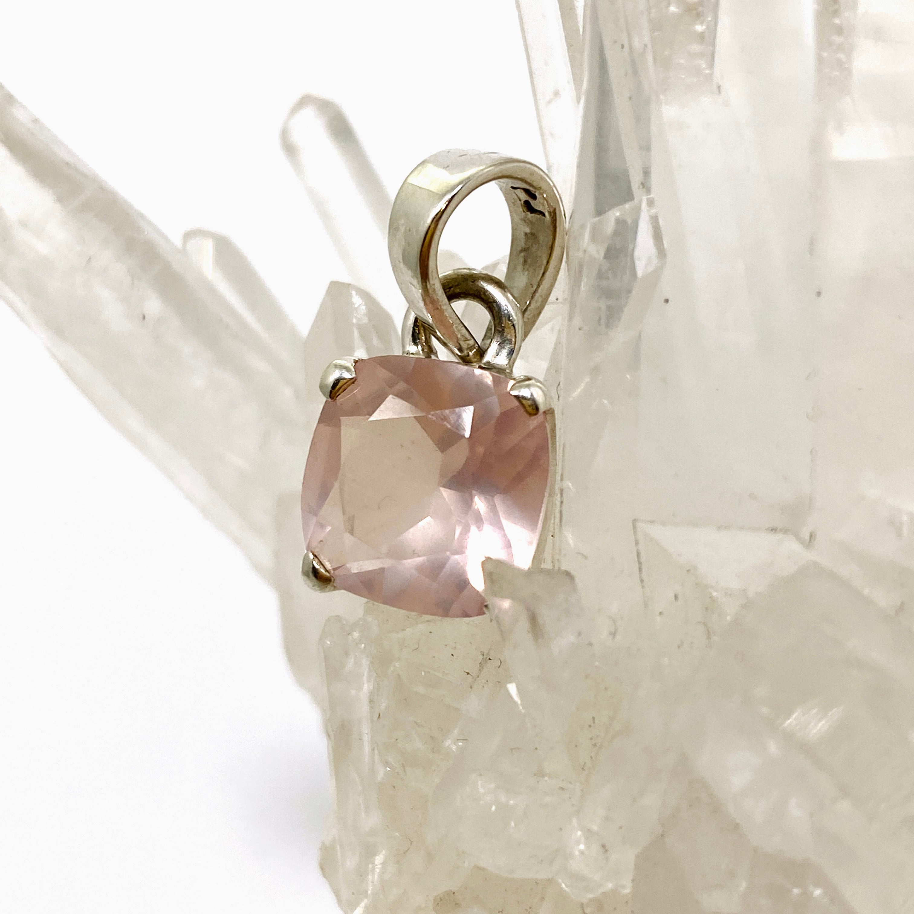 Rose Quartz Square Cushion Cut Faceted Pendant Necklace PPGJ1025 - Elegant Jewelry Gift for Women, Perfect for Valentine's Day, Anniversary & Special Occasions