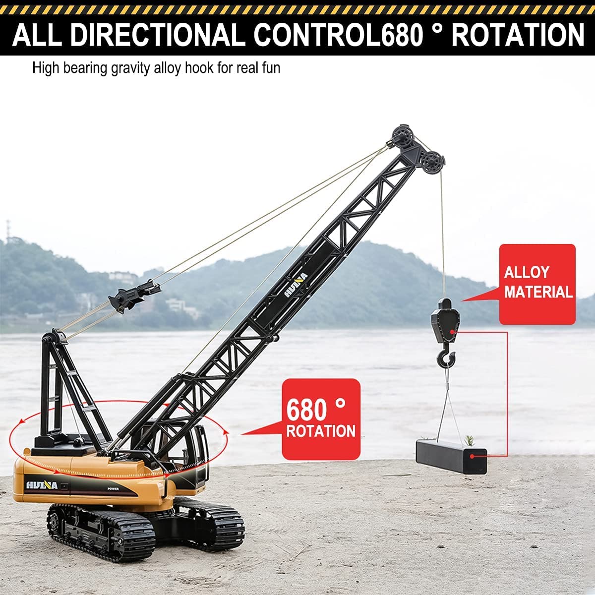 1/14 Scale Fistone RC Truck Crawler - Remote Control Die-Cast Tower Crane Hoist with Lifting Cable | Construction Engineering Toy for Kids & Adults | Perfect for Indoor Play, Outdoor Crawling & STEM Learning