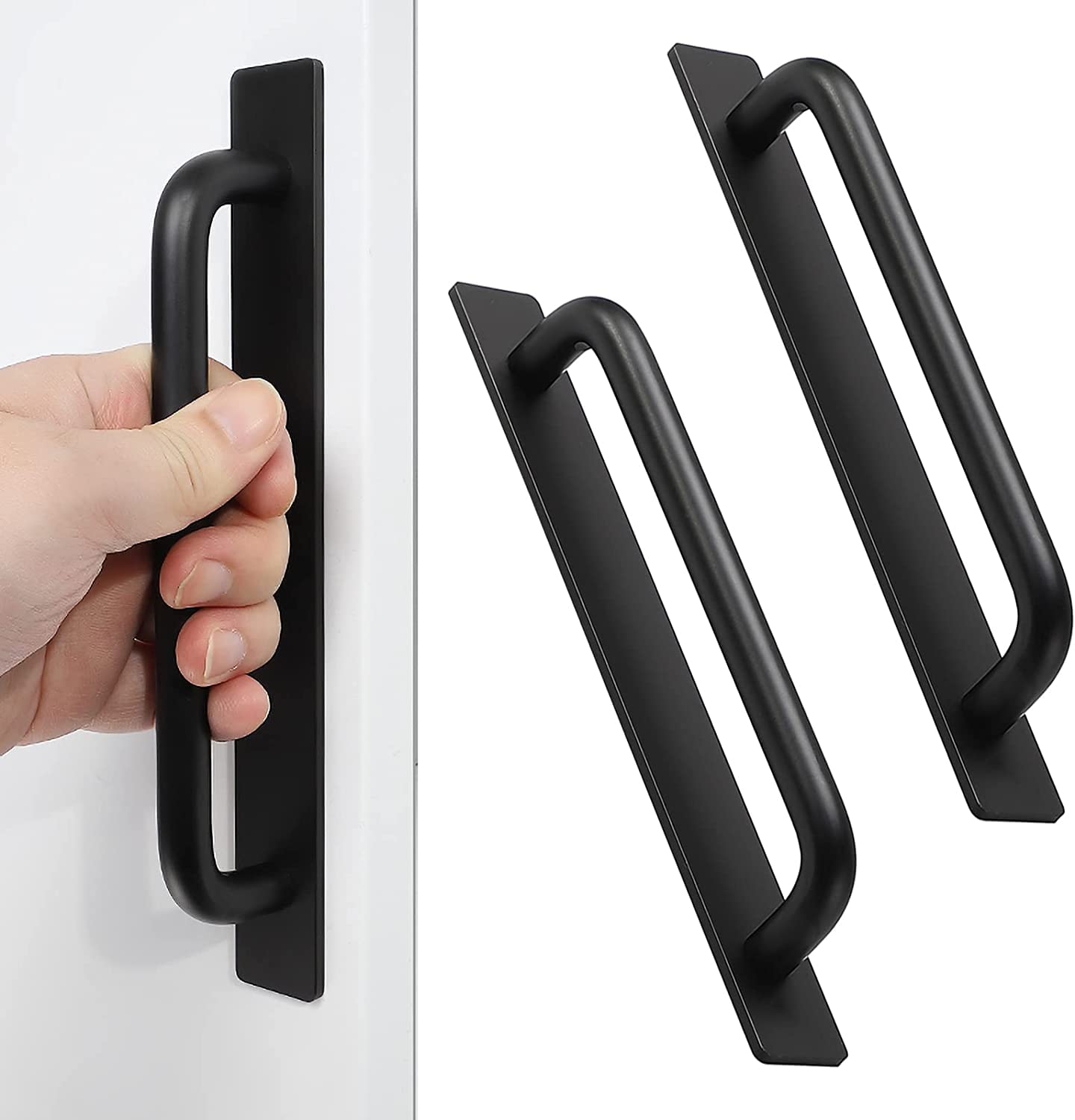 No Drill Adhesive Cabinet Door Handles - 2 Pack Black Self Stick Pulls (212mm) for Kitchen, Shower, Drawer & Sliding Screen Doors | Easy Installation, Damage-Free Solution for Home & Office