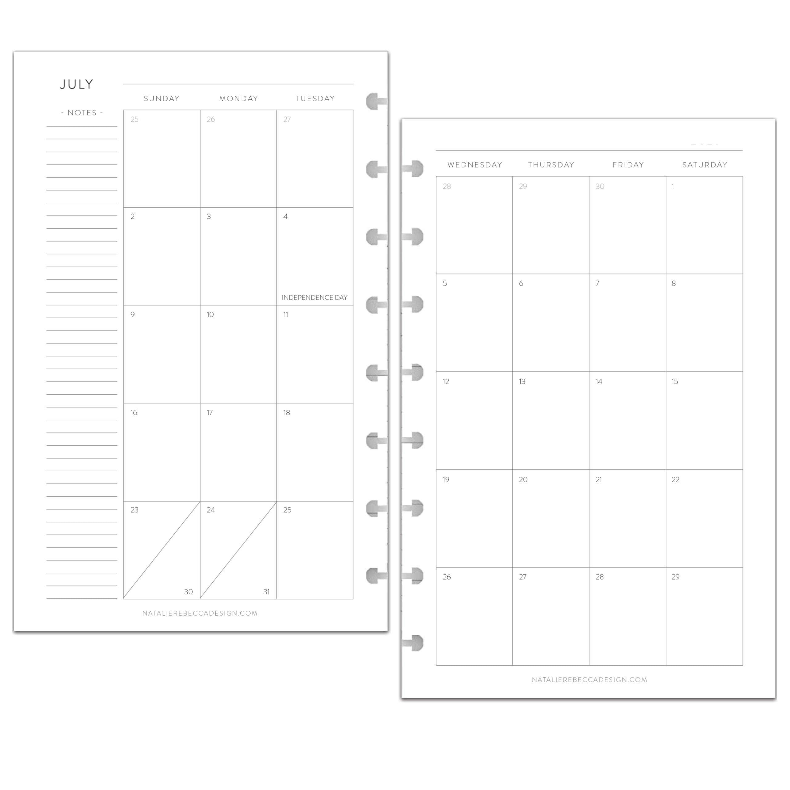 BetterNote July 2025 - June 2026 Academic Planner Refill for Discbound Notebooks - 5.5