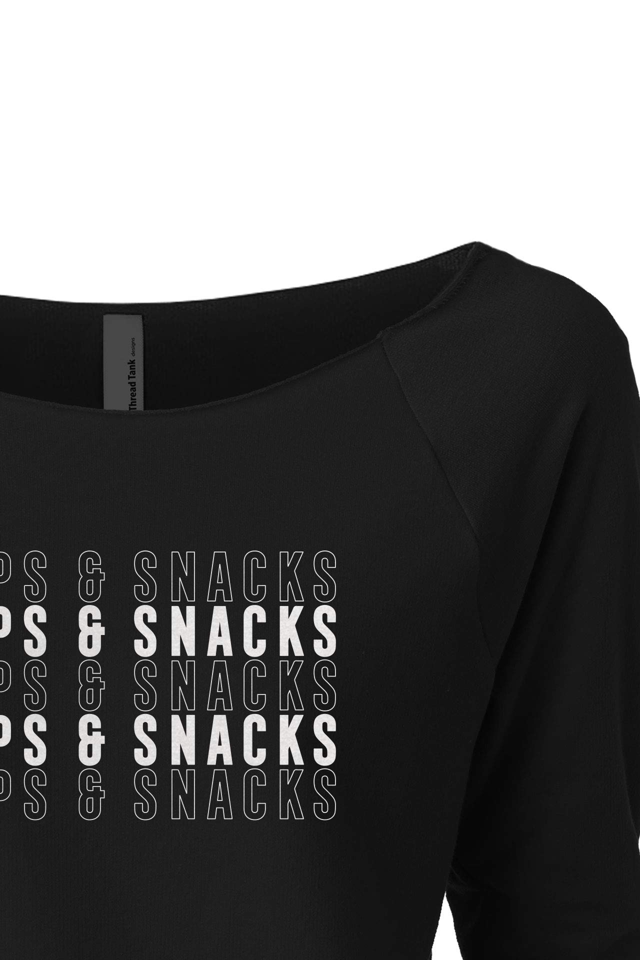 Thread Tank Naps and Snacks Women's Fashion Slouchy 3/4 Sleeve Raglan Lightweight Sweatshirt | Casual Loungewear for Women | Perfect for Relaxing at Home, Running Errands & Weekend Outfits