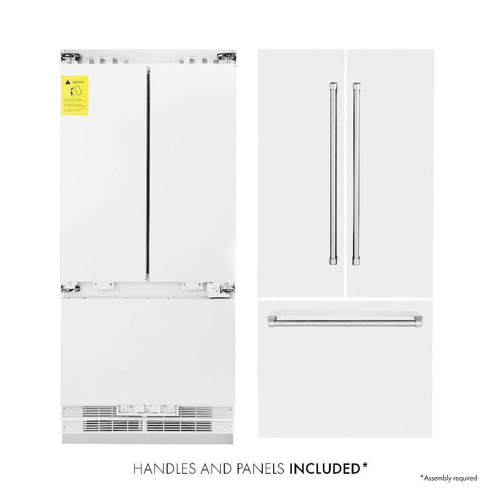ZLINE 36 Inch 19.6 Cu Ft French Door Built-In Bottom Freezer Refrigerator with Water Dispenser & Ice Maker - White Matte (RBIV WM 36) | Premium Kitchen Appliance for Modern Homes
