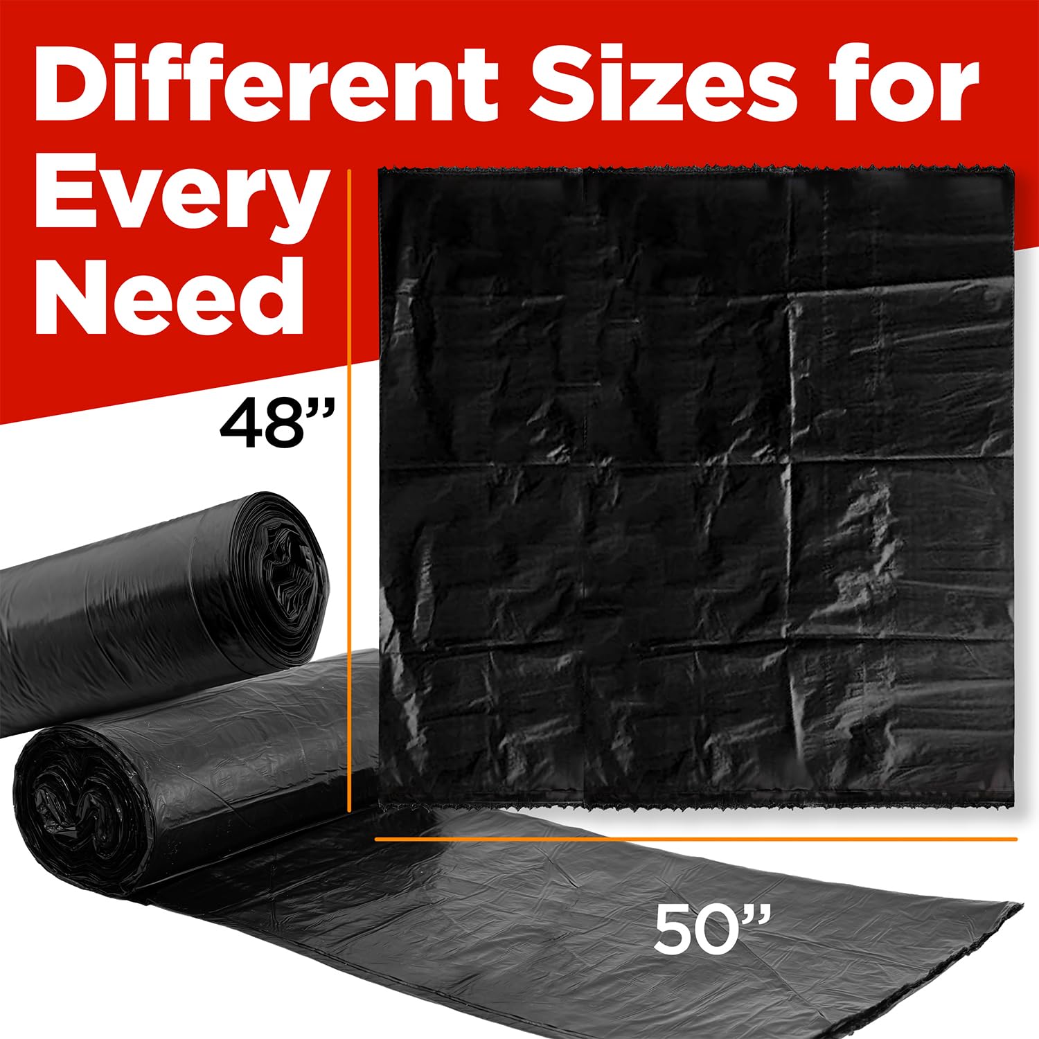 **Heavy Duty 64-65 Gallon Trash Bags (50 Count) - 50 x 48