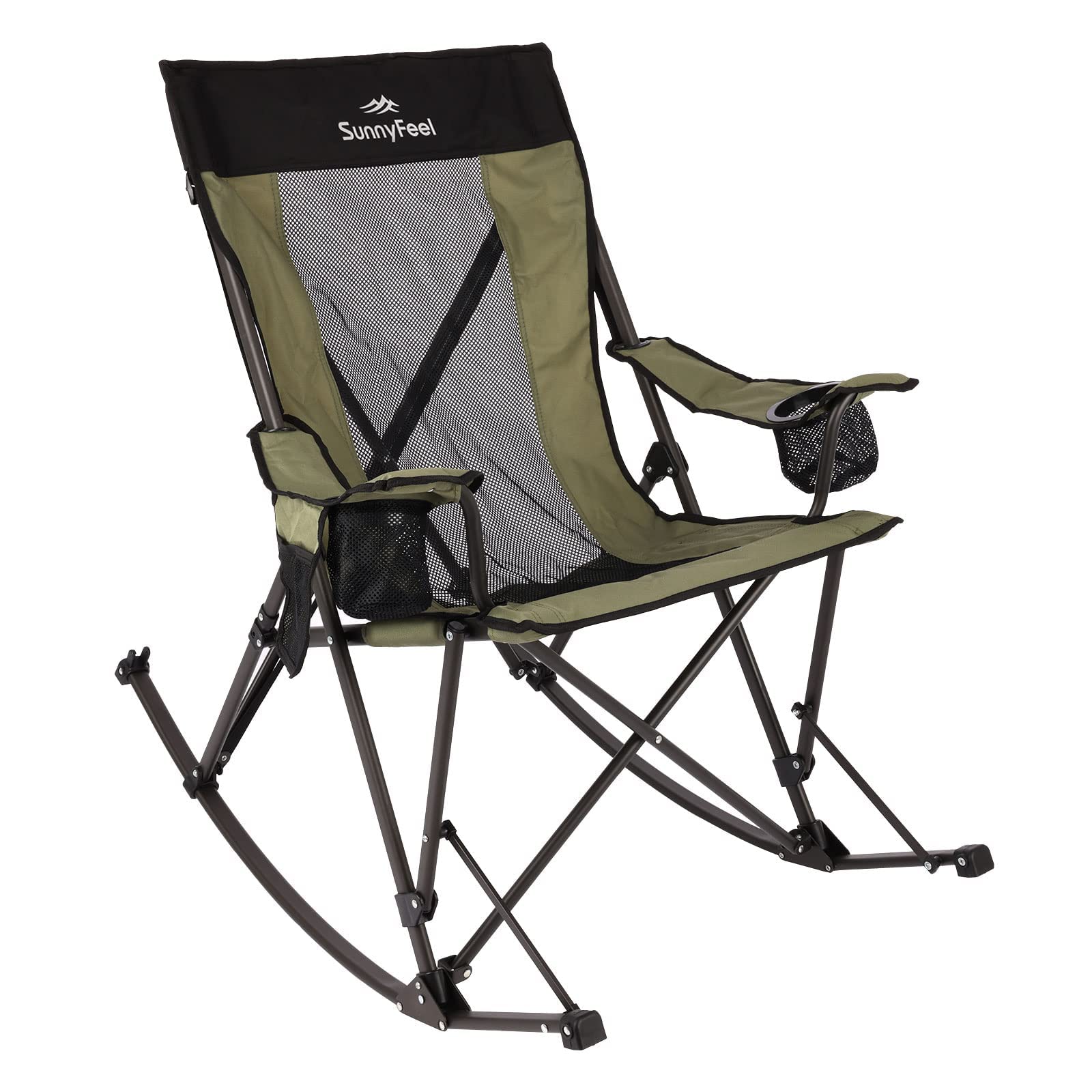 **SUNNYFEEL Portable Folding Camping Rocking Chair with Cup Holder & Storage Pocket - Lightweight Mesh Back Recliner for Beach, Outdoor, Travel, Picnic, Patio - Includes Carry Bag for Easy Transport | Perfect for Relaxing in Backyard, Camping, or Beach Vacations**