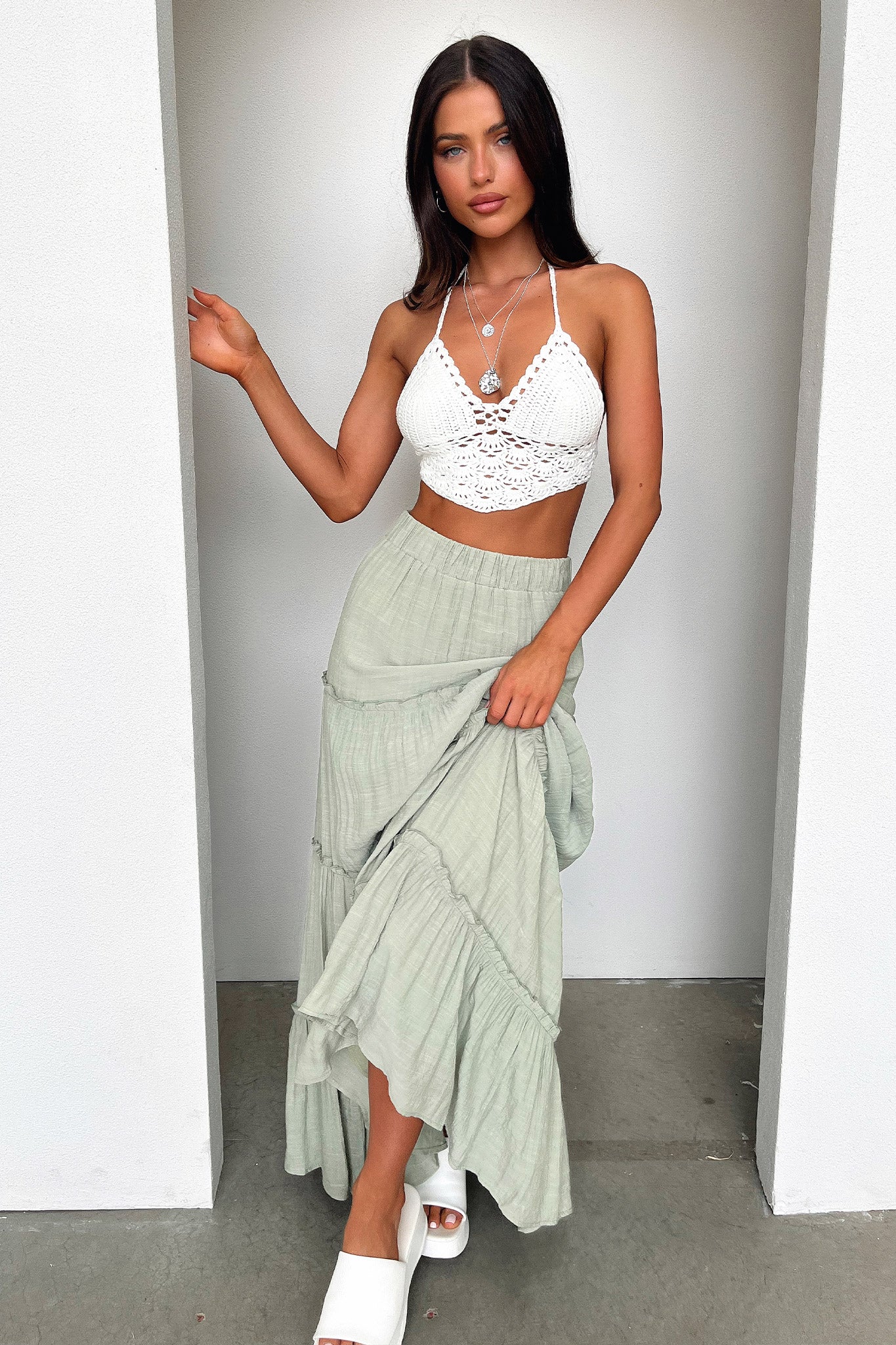 Women's Dunne Maxi Skirt in Sage Green - Flowy Boho Long Skirt for Summer, Beach & Casual Outfits | Perfect for Music Festivals, Vacations & Everyday Wear