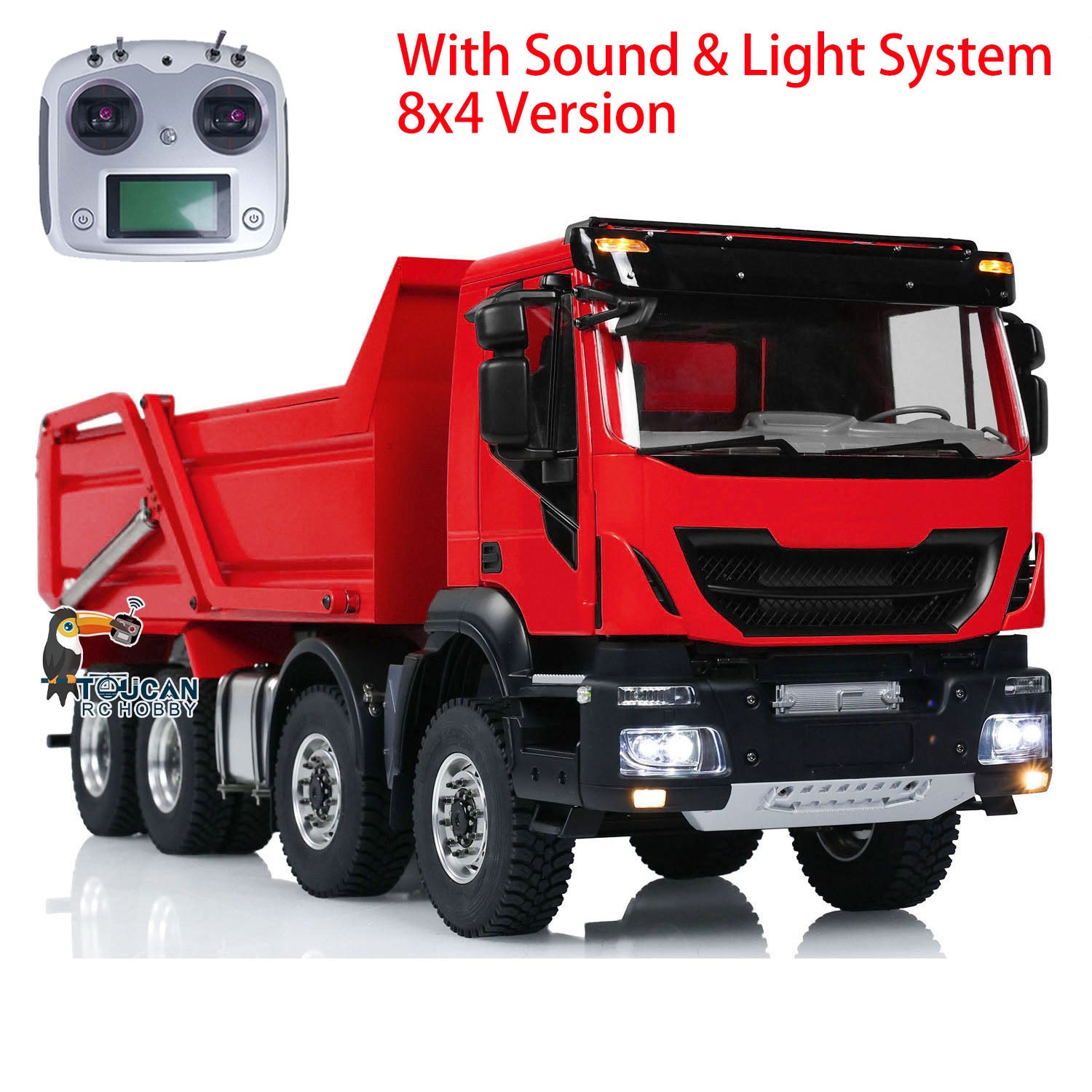 1/14 Scale Metal RC Hydraulic Dump Truck with Flip Cover, LED Lights & Sound System - Remote Control Construction Vehicle for Kids & Adults - Perfect for Play, Collecting & Display