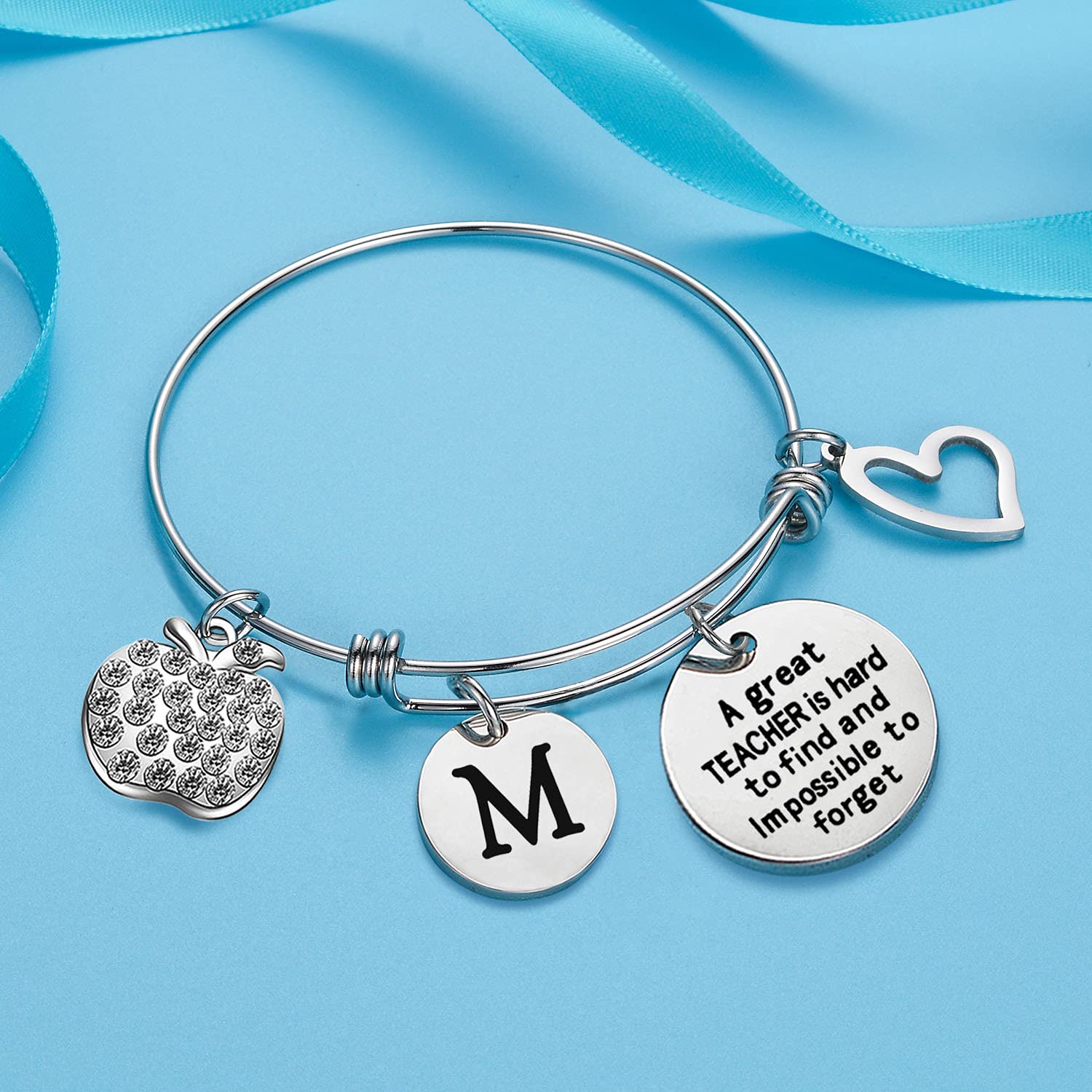 Personalized Teacher Appreciation Bracelet - Custom Initial Bangle for Educators, Thank You Gift for Teachers, Birthday & Christmas Present - Perfect for Classroom Celebrations, End of Year Gifts & Teacher Recognition Events