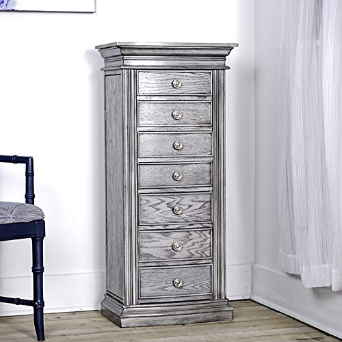 Lawson Standing Jewelry Armoire Cabinet with Mirror - 7 Drawers, 2 Side Doors for Necklace, Earring & Bracelet Storage - Grey Jewelry Organizer Chest for Bedroom, Closet or Dressing Room