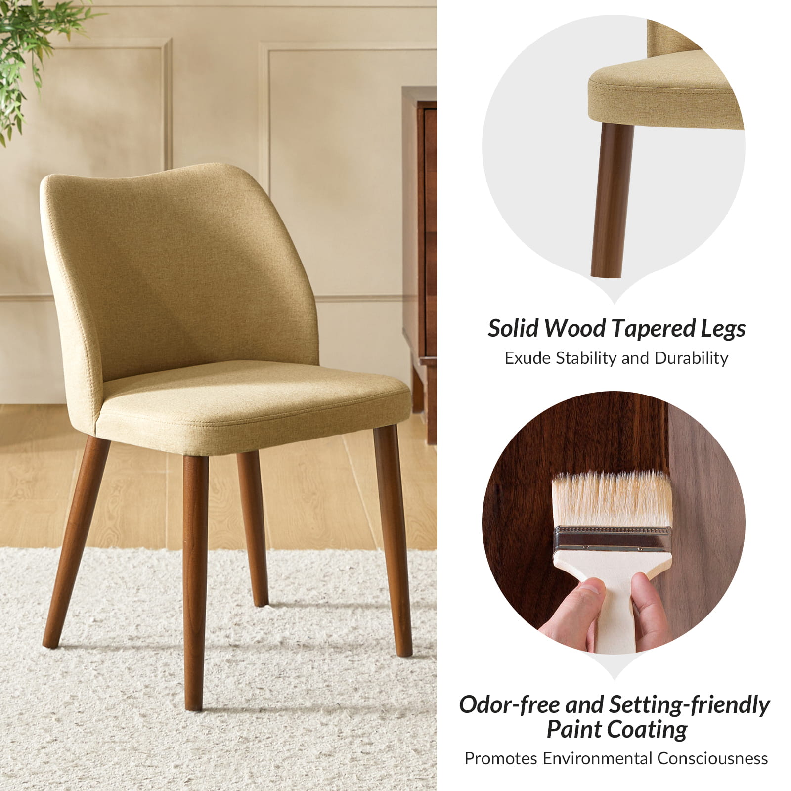 Mid Century Modern Upholstered Dining Chairs - Diana Collection | Stylish Upholstered Side Chairs for Kitchen, Dining Room & Office | Comfortable & Elegant Seating Solution