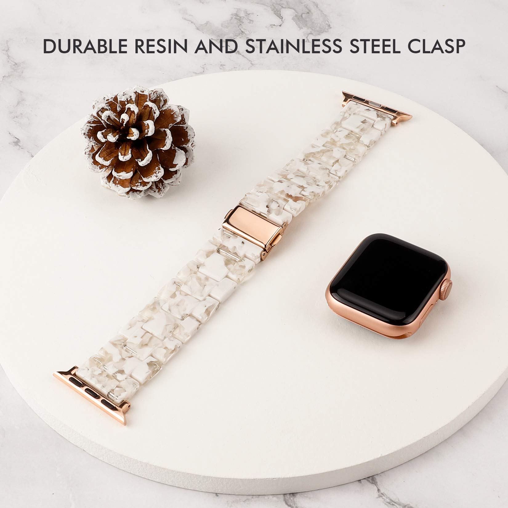 Lightweight Resin Apple Watch Band Compatible with Series 10/9/8/7/6/5/4/3/2/1/SE - 38/40/41/42mm Women's Wrist Strap Bracelet (White) | Perfect for Workouts, Office & Everyday Wear