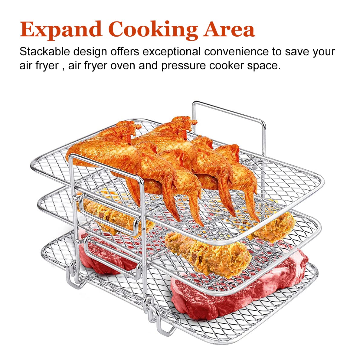 Ninja Air Fryer Accessories - 304 Stainless Steel Multi-Layer Cooking Rack for Baking, Roasting & Grilling | Fits Oven & Microwave | Perfect for Chicken Wings, Vegetables & Toast (Includes Small Tripod)