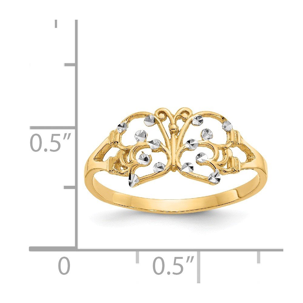 14K Yellow & White Gold Two-Tone Diamond-Cut Butterfly Fashion Ring (1-9mm) - Elegant Jewelry for Women, Perfect for Parties, Weddings & Daily Wear