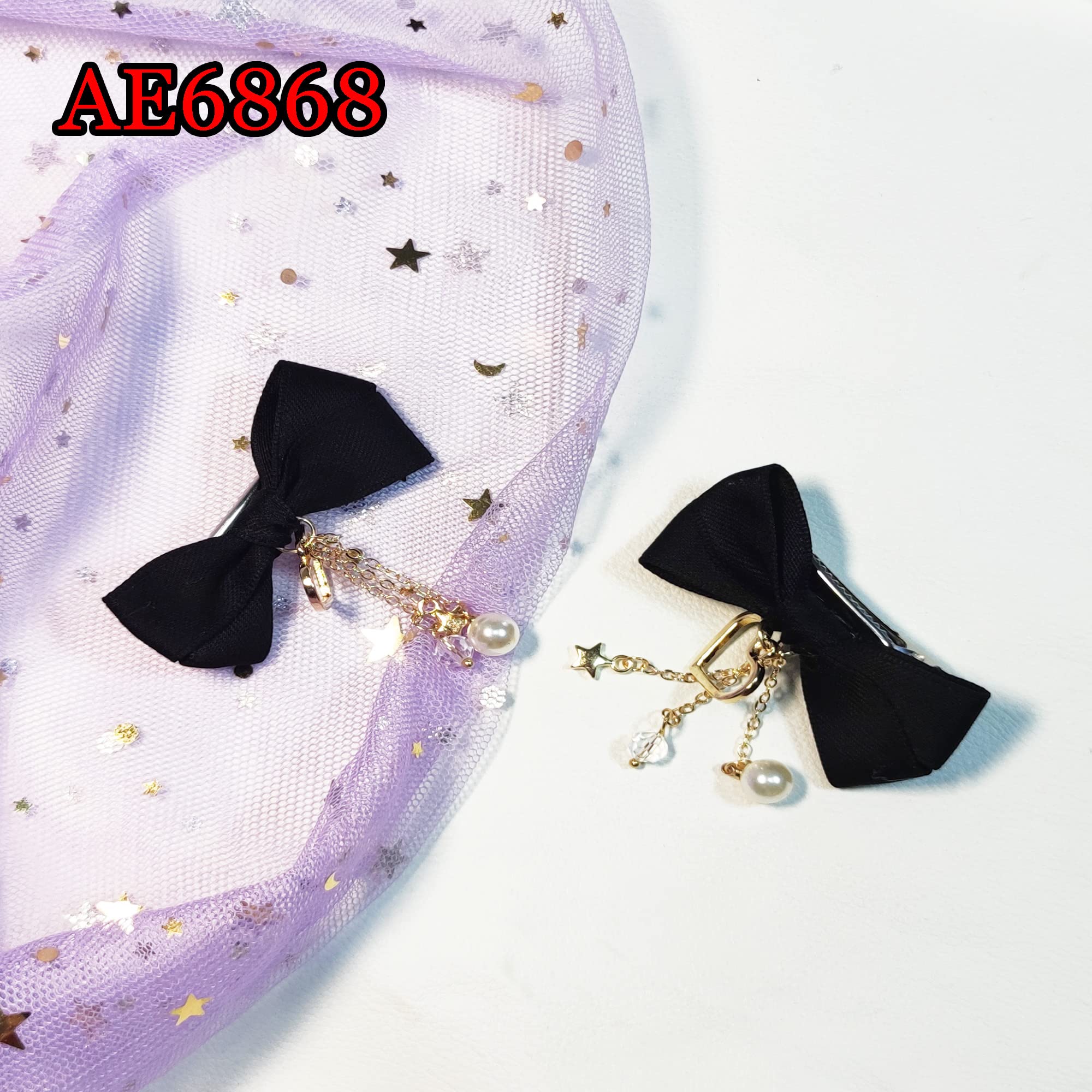 2pcs Lolita Black Hair Bow Clips with Star & Heart Charms - Cute Anime Hair Accessories for Girls & Teens - Perfect for Cosplay, School, Parties & Daily Styling