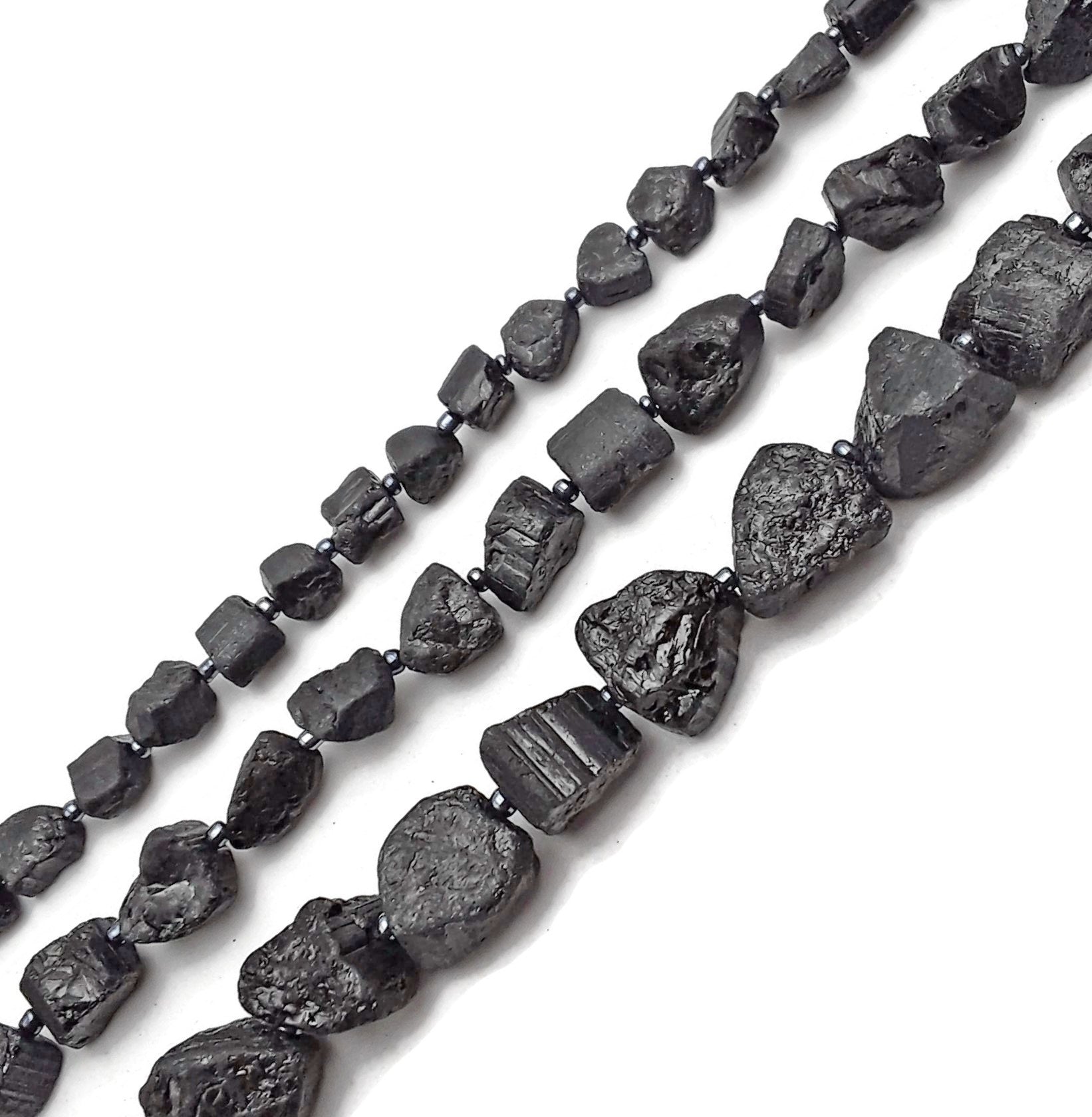 Natural Black Tourmaline Rough Nuggets - 10mm, 15mm, 18mm Chunk Beads - 15.5 Inch Strand for Jewelry Making, Healing Crystals & Energy Protection - Perfect for DIY Bracelets, Necklaces & Spiritual Practices