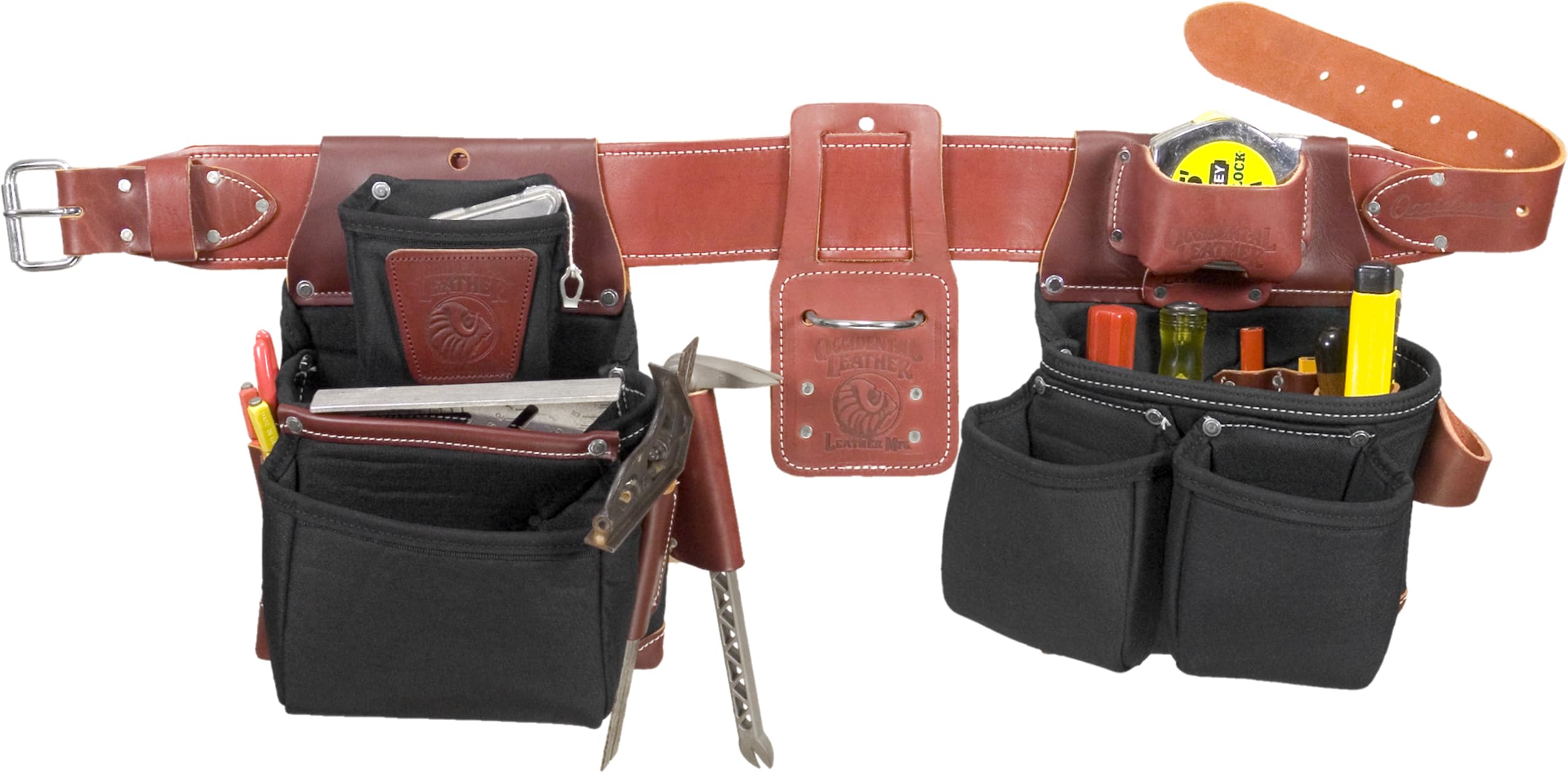 Occidental Leather B8080DB XXXL OxyLights™ Framer Tool Belt Set with Double Outer Bags - Black Heavy Duty Construction Work Belt for Carpenters & Contractors
