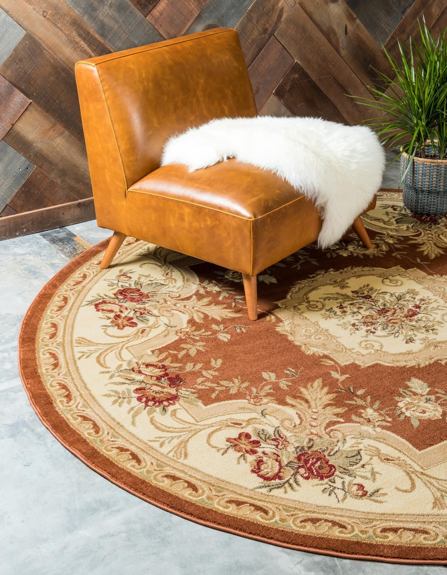 Chateau Collection 6 Ft Round Brick Red Area Rug - Soft Medium Pile for Kitchens & Dining Rooms | Perfect for Farmhouse, Boho & Modern Home Decor