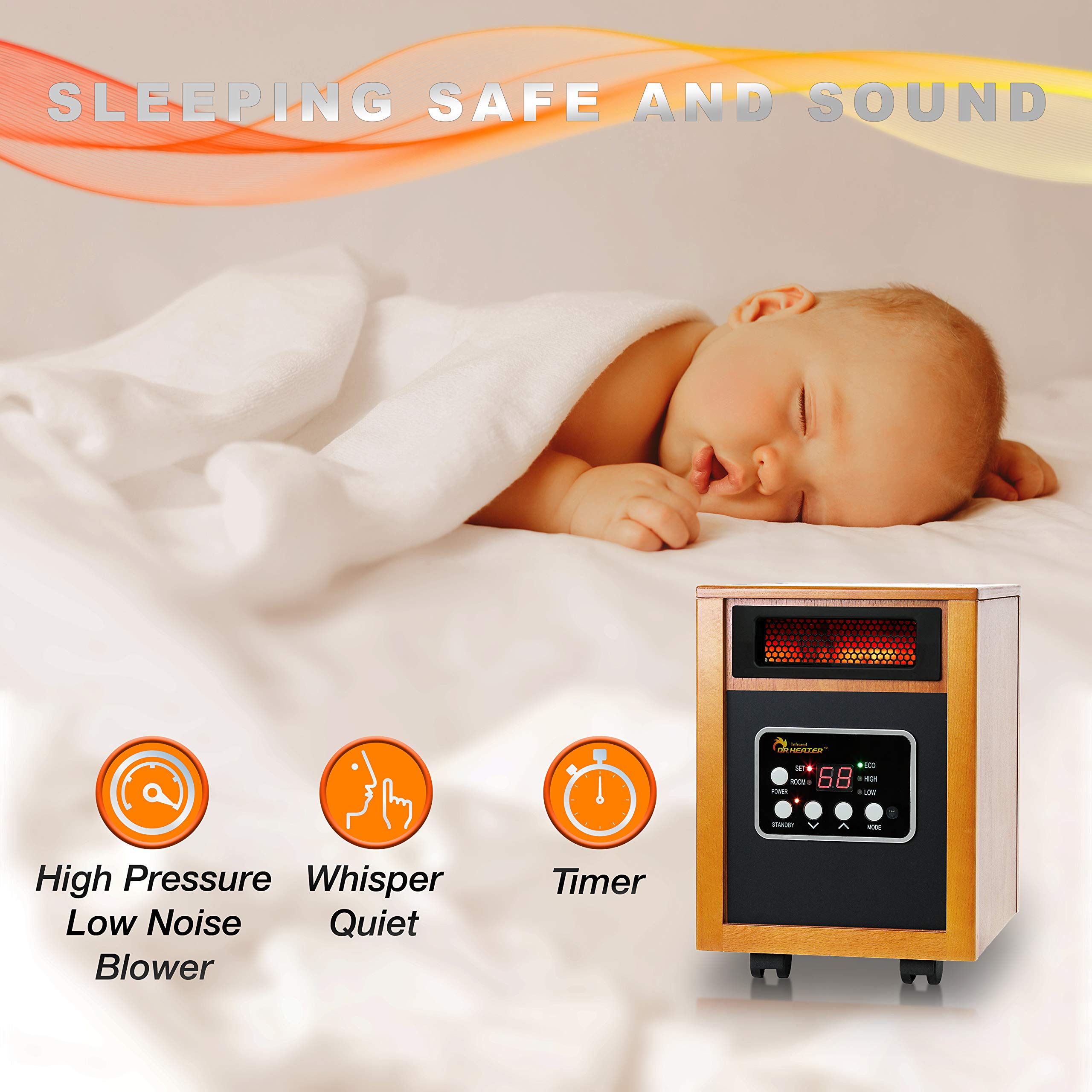Dr Infrared Heater Portable Space Heater 1500W with Remote Control - Cherry Red - Fast Heating for Bedroom, Office & Indoor Use - Energy Efficient & Quiet Operation - Perfect for Winter & Cold Weather