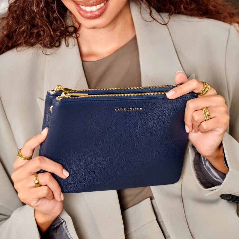 Katie Loxton Duo Pouch Set - Midnight Blue Crossbody Bag & Clutch for Women | Perfect for Evening Events, Travel & Daily Essentials