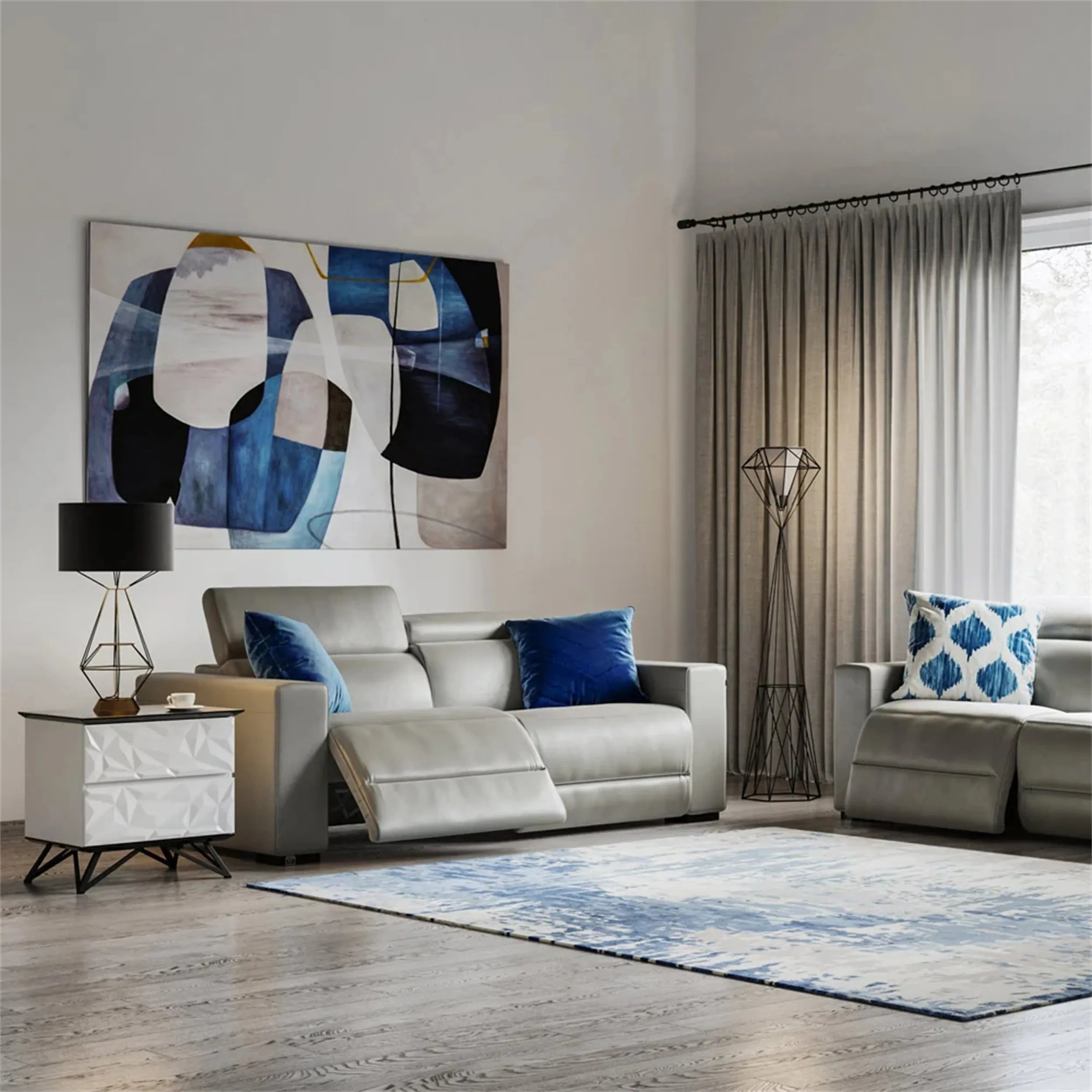 Abstract Blue & Green Canvas Wall Art Set of 2 - Modern Home Decor for Living Room, Bedroom & Office | BG077