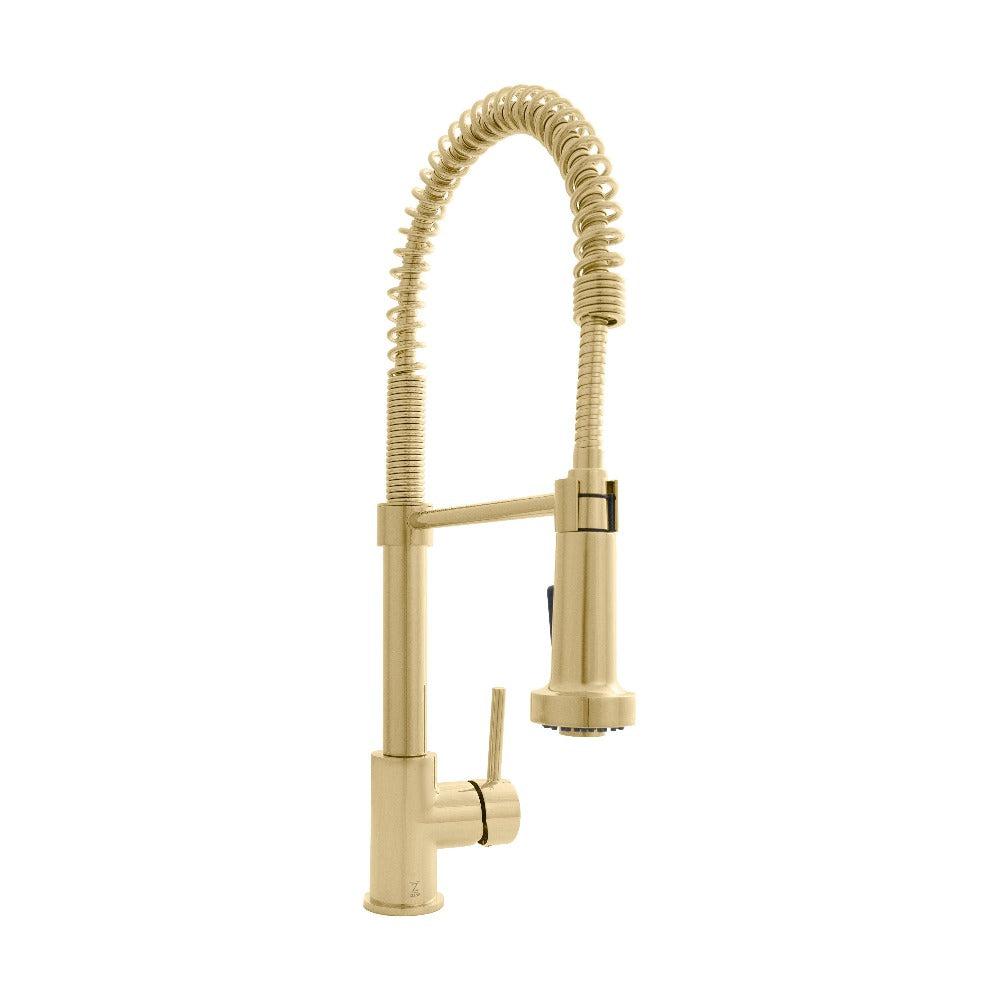 ZLINE Apollo Pull Down Spring Single Handle Kitchen Faucet in Polished Gold - High Arc Spout, 360° Swivel, Easy Installation for Modern Farmhouse & Luxury Kitchens (APL KF PG)