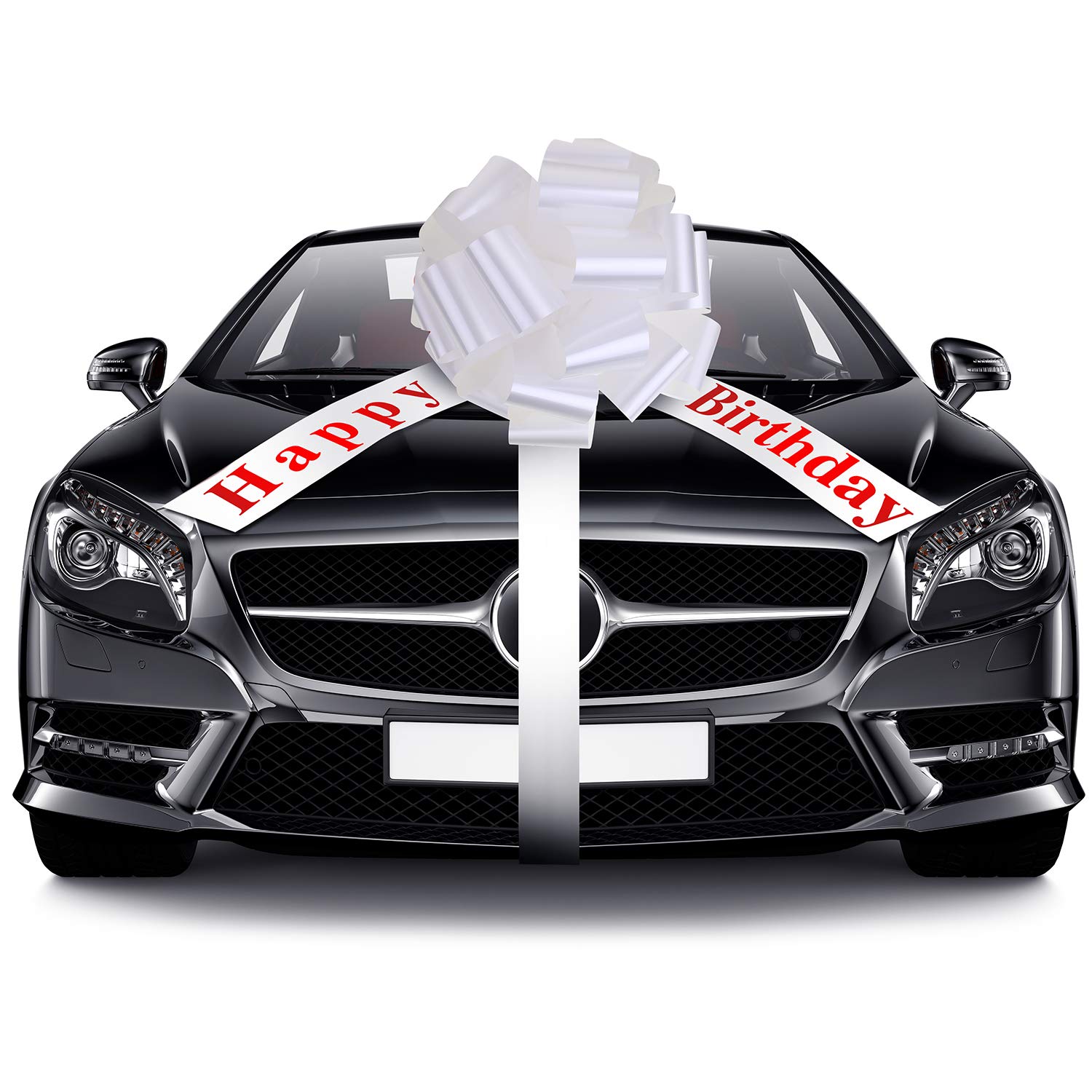 Happy Birthday Car Bow - 20 Inch White Giant Gift Wrapping Bow for Car Decoration, Christmas Party, Birthday Celebrations, and Special Events