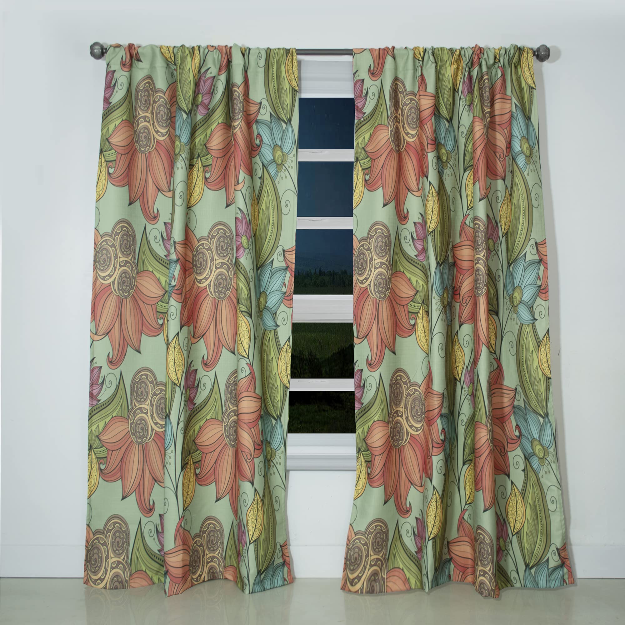 DesignQ Floral Print Blackout Curtains - Thermal Insulated Single Panel 52x63 Inches - Elegant Bedroom & Living Room Window Treatments for Home Decor & Light Blocking