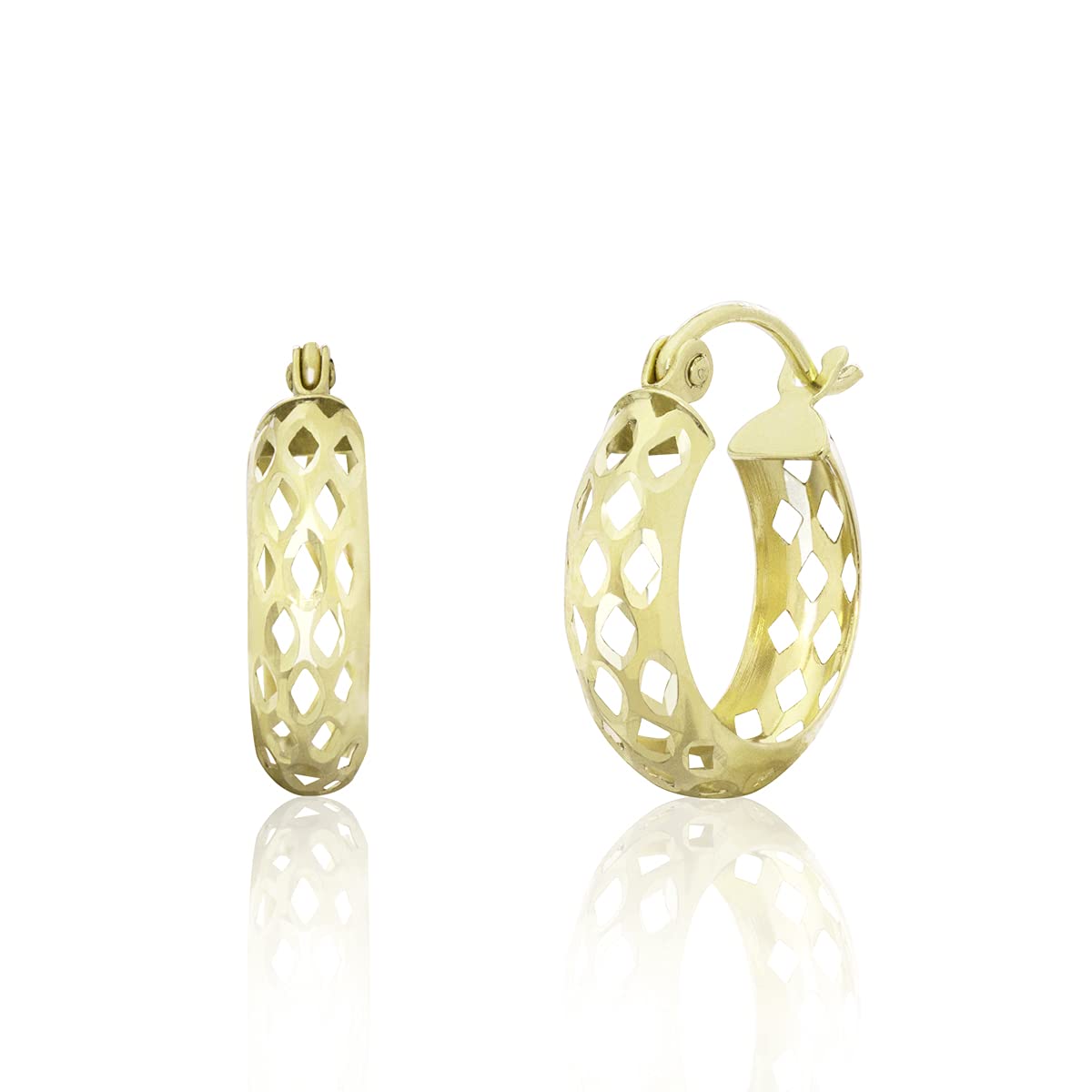 14K Yellow Gold Mesh Hoop Earrings for Women - Elegant Dainty Everyday Jewelry - Perfect for Work, Date Night & Special Occasions