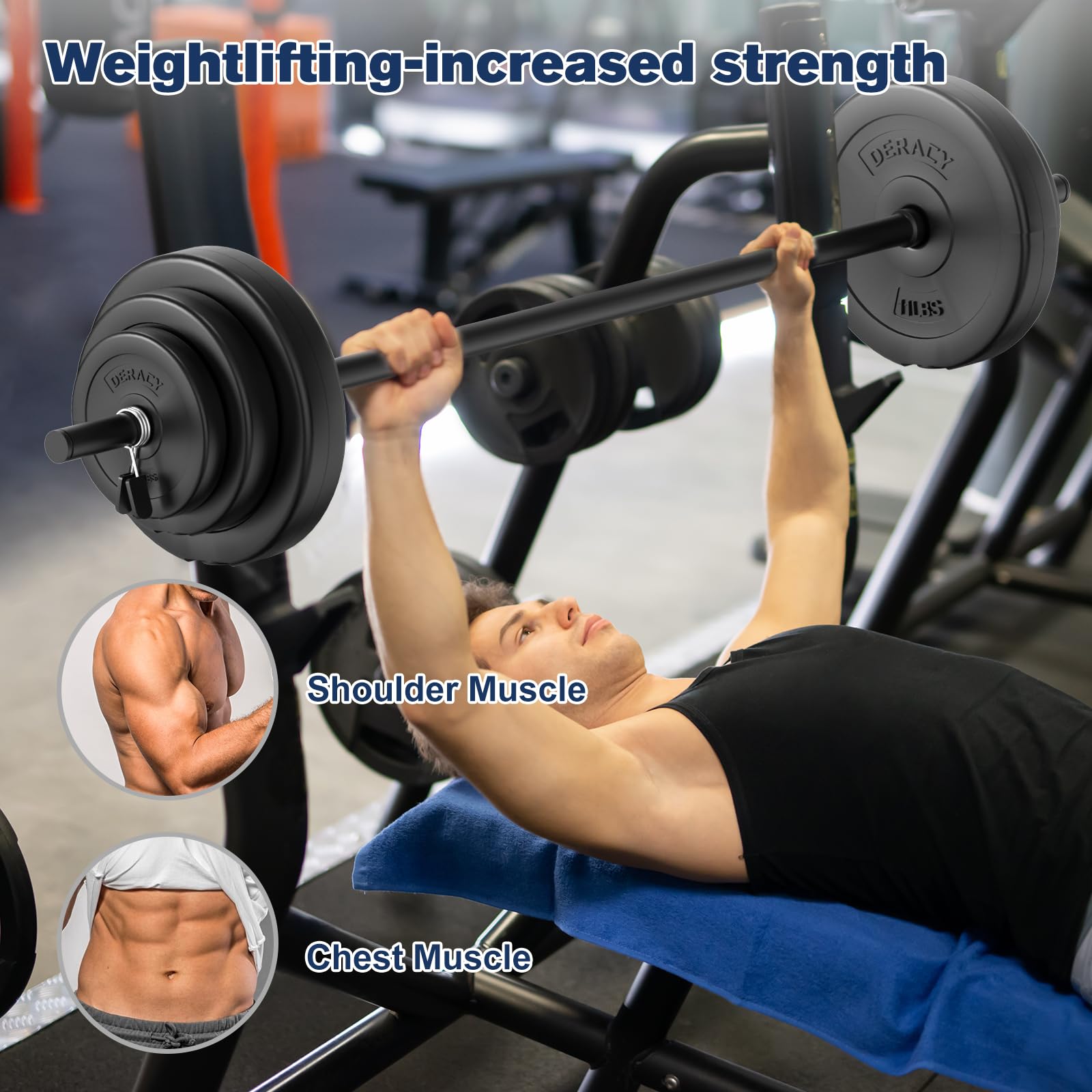 DERACY 43lbs Adjustable Olympic Barbell Weight Set with 6 Plates, 57.5 Inch Bar & Thick Foam Shoulder Pad - Home Gym Equipment for Strength Training, Muscle Building & Fitness Workouts - Perfect for CrossFit, Powerlifting & Home Exercise Routines