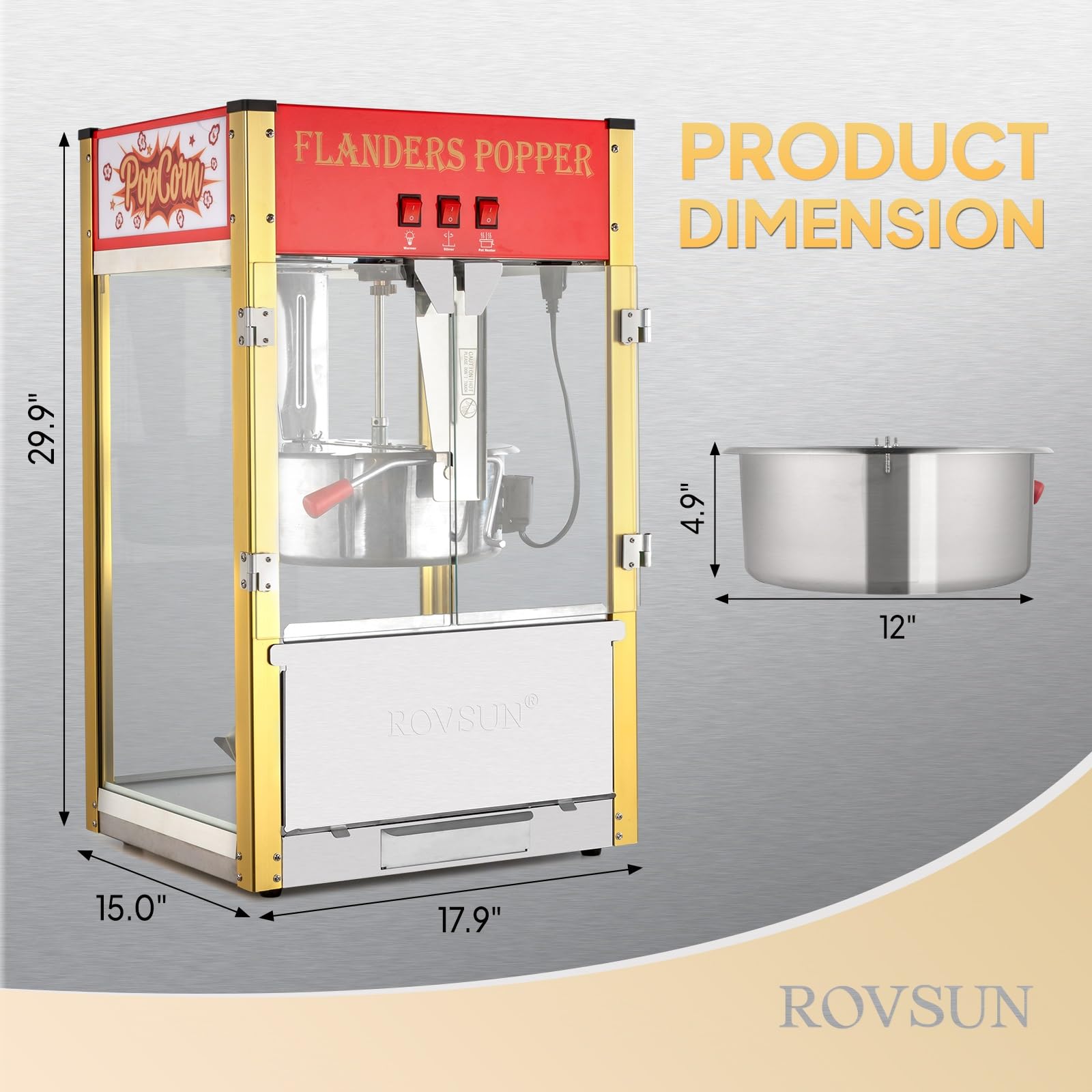ROVSUN Commercial Popcorn Machine - 16oz Stainless Steel Kettle Countertop Popcorn Maker with Scoop, Oil Spoon & 3 Cups - Perfect for Home Theater, Parties, Carnivals and Movie Nights (Red)