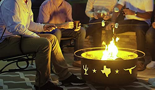 Texas Lone Star State Fire Pit with Poker & Cover - Western Style Outdoor Fire Pit for Patio, Lawn, Backyard - Perfect for Camping, BBQ Parties & Cozy Evenings