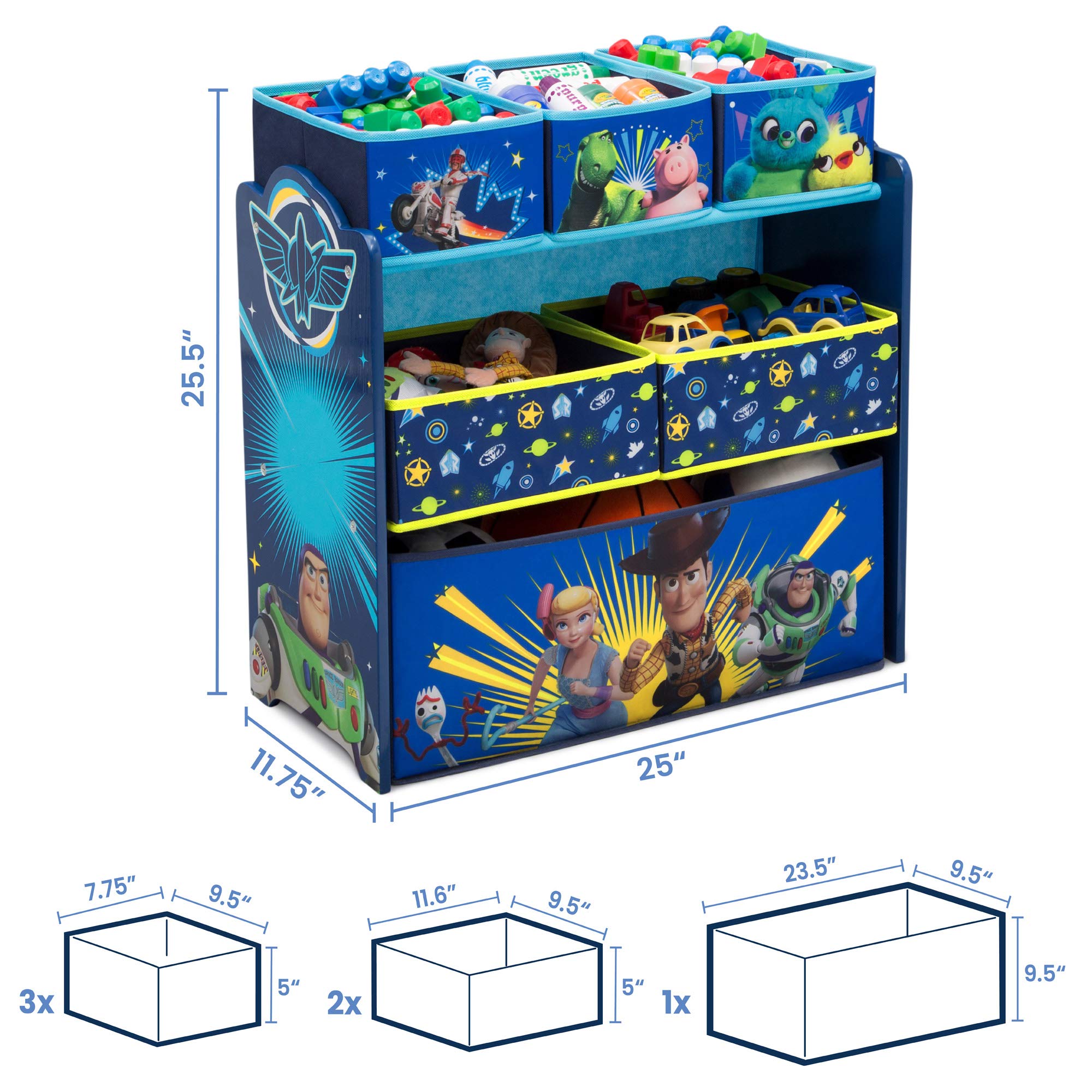 Delta Children Toy Story 4 Kids Table and Chair Set with Storage (2 Chairs Included) & 6-Bin Toy Organizer - Perfect for Arts & Crafts, Homeschooling, Homework, Playroom & Preschool Activities