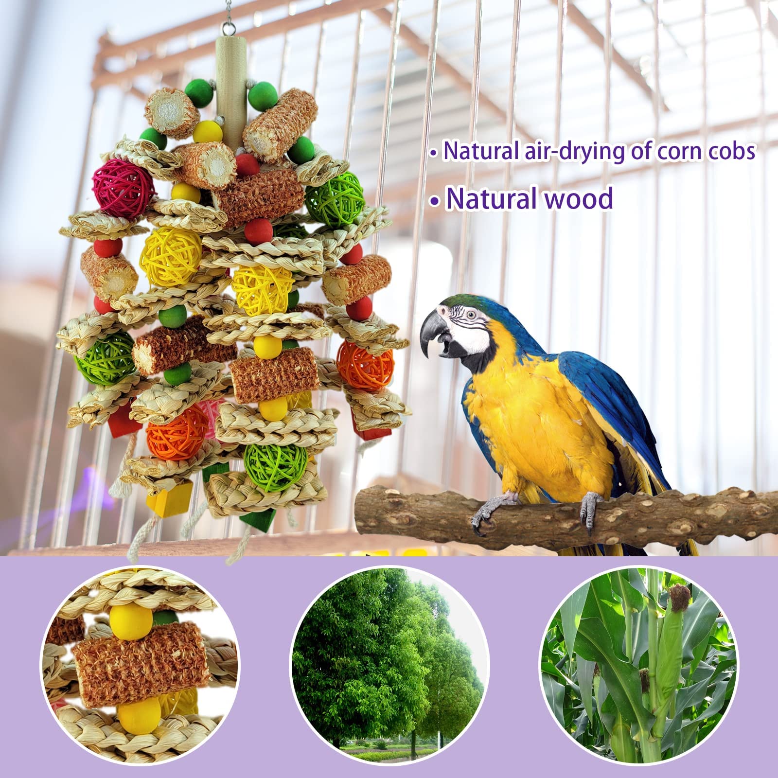 Natural Corncob Parrot Chew Toys for Small & Medium Birds - Macaws, African Greys, Amazon Parrots - Safe Cage Accessories for Beak Exercise & Stress Relief - Perfect for Playtime & Mental Stimulation