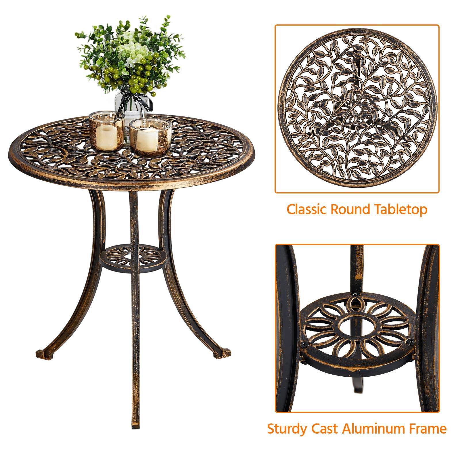 Topeakmart 3-Piece Outdoor Bistro Set - Cast Aluminum Patio Dining Chairs with Leaf Design - Perfect for Garden, Balcony & Backyard Relaxation