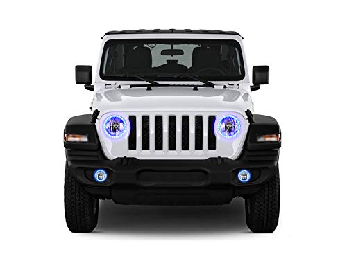 Bright Blue LED Halo Ring Headlight & Fog Light Kit for Jeep Wrangler 2018-2019 - Durable Off-Road Lighting Upgrade for Night Driving & Adventure