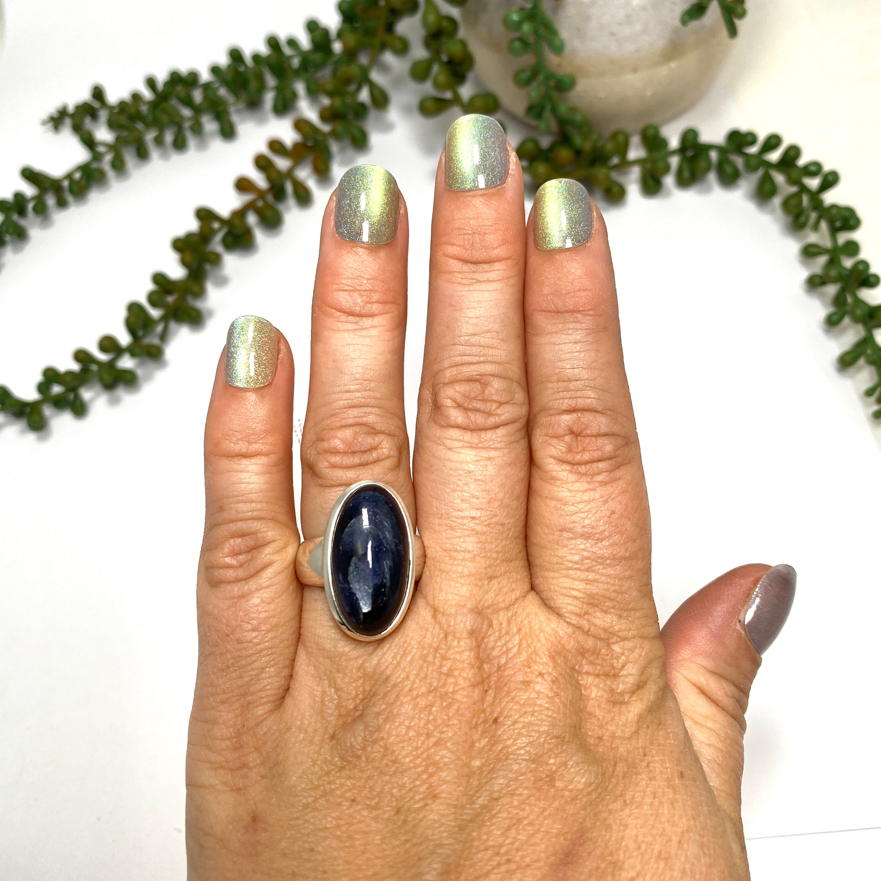 Iolite Oval Cabochon Ring Size 7 - Elegant Purple Gemstone Jewelry for Women, Perfect for Weddings, Parties & Everyday Wear