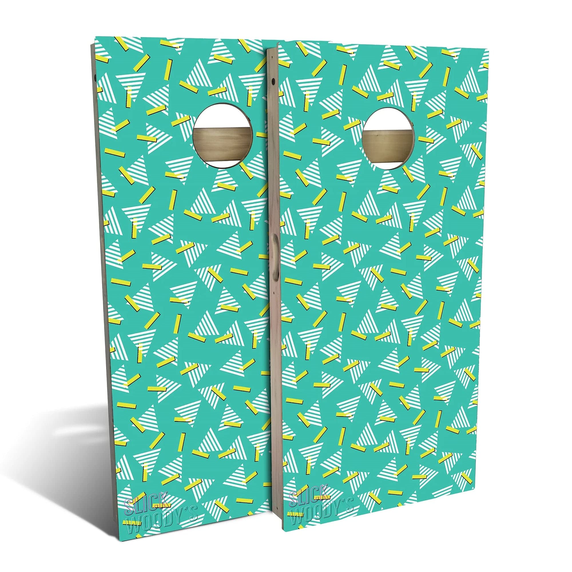 Skip's Garage 80s Teal Cornhole Board Set - Regulation Size Bean Bag Toss Game with 2 Boards & 8 Bags - Perfect for Backyard Parties, Tailgating, and Outdoor Family Fun