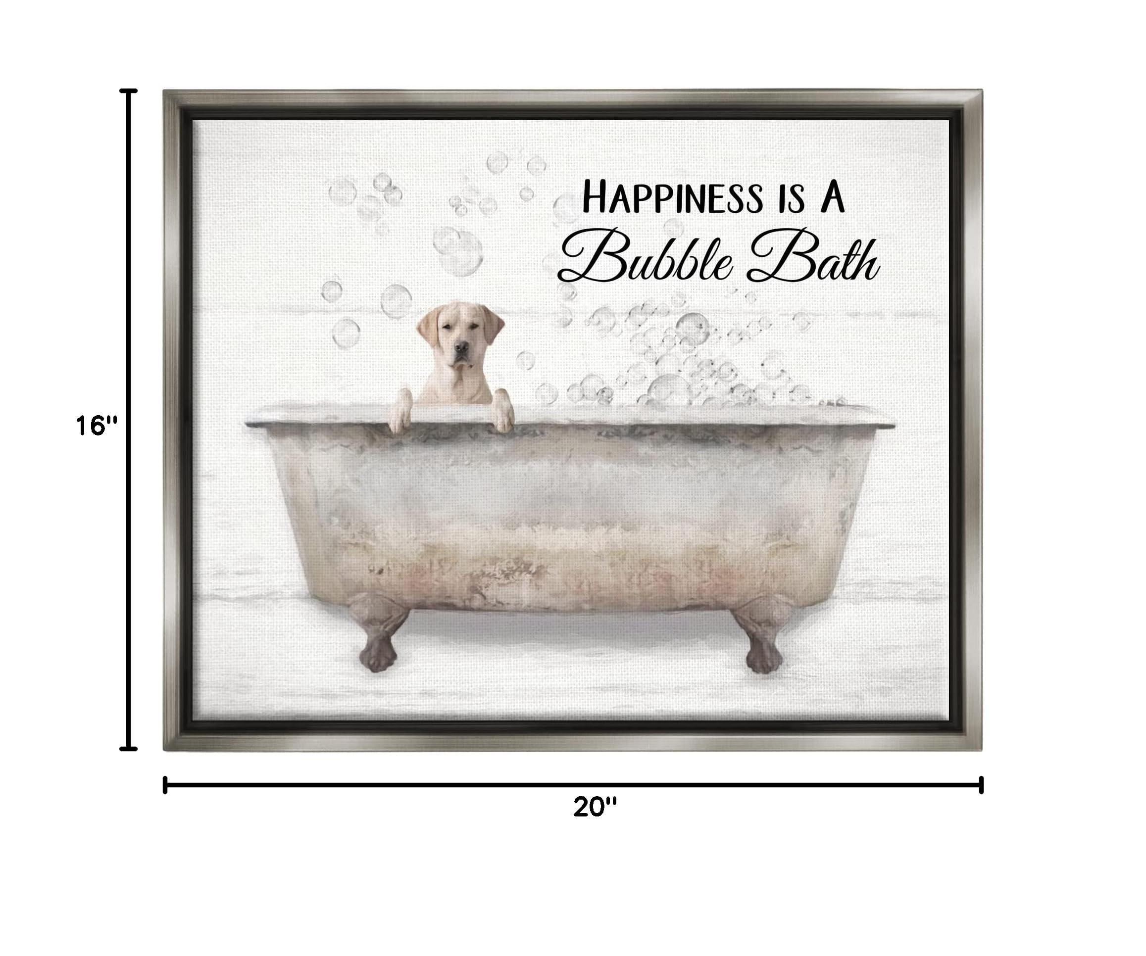 Stupell Industries 'Happiness Is A Bubble Bath' Dog in Tub Wall Art - Lori Deiter Design - Perfect for Bathroom Decor, Dog Lover Gifts & Cozy Home Accents