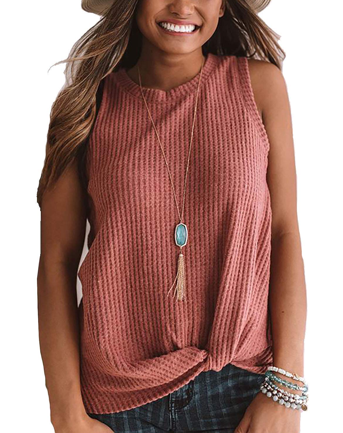 Youdiao Women's Casual Sleeveless Blouse - Cute Twist Knot Waffle Knit Shirt Tank Top for Summer Outfits, Beach Wear & Date Night