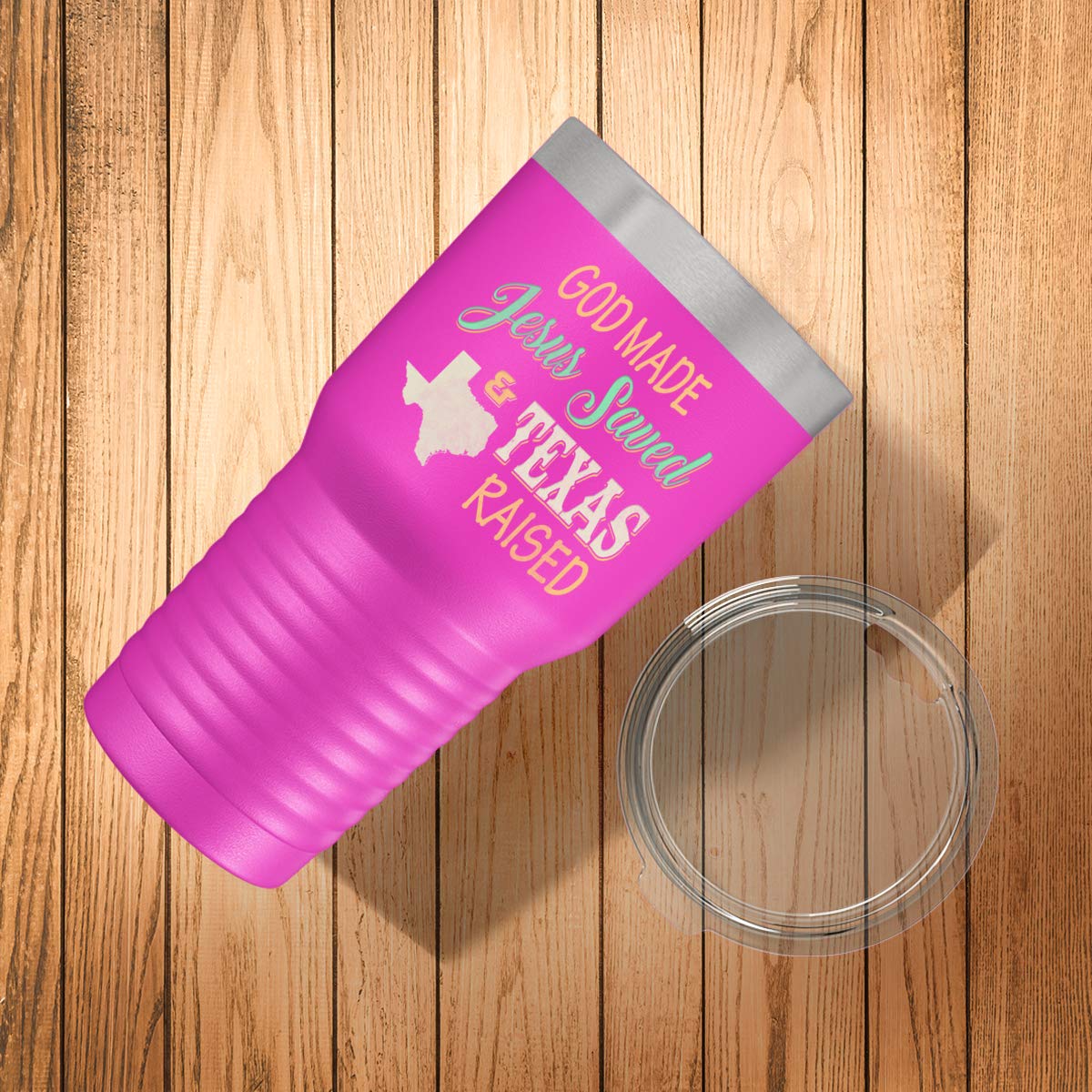 Proud Texas State Lover Tumbler - God Made, Jesus Saved - 30oz Insulated Pink Travel Mug for Tea & Coffee - Perfect for Road Trips, Office & Outdoor Adventures