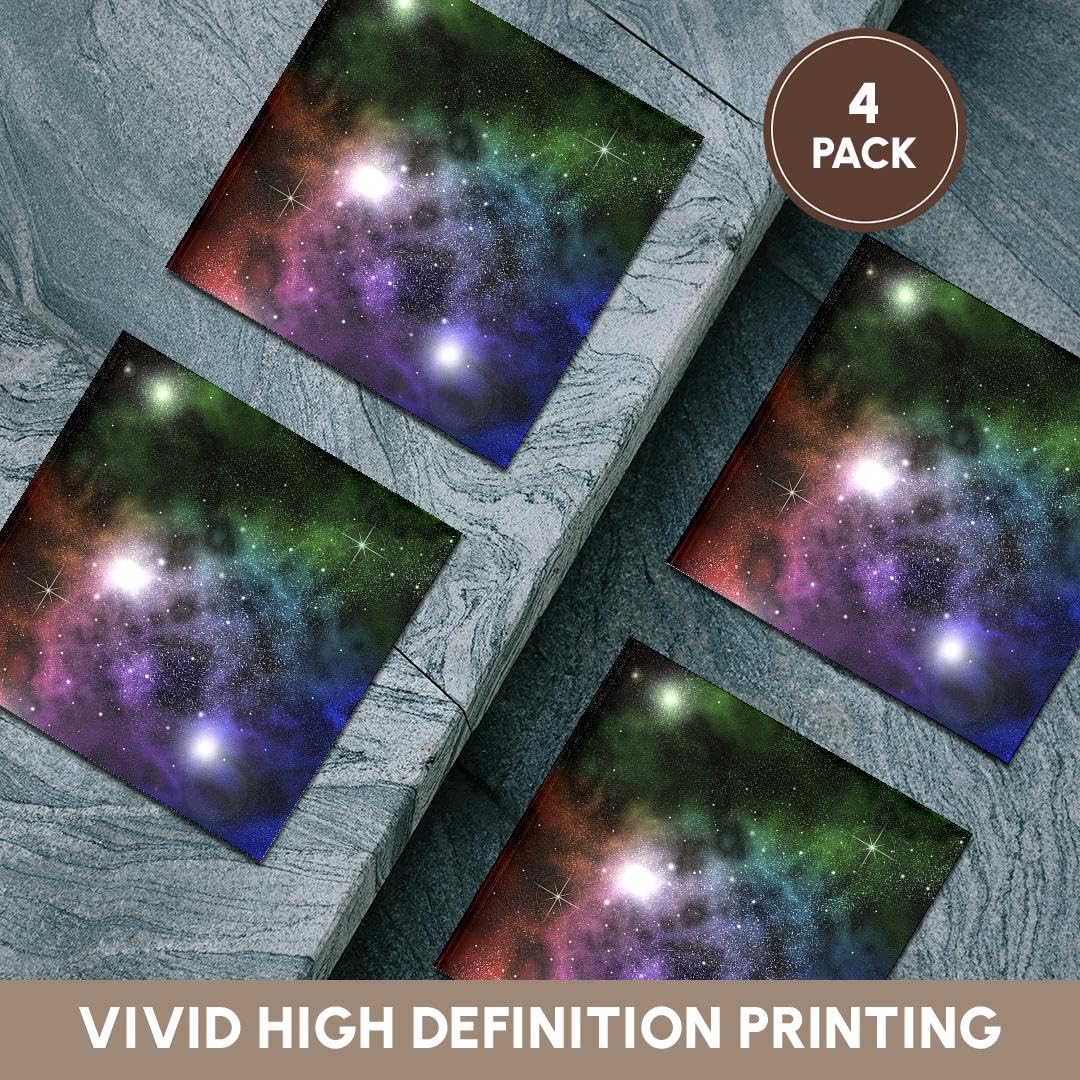 3D Ceramic Tile Coasters Set of 4 - Space Clouds, Planets, Stars & Nebulae Design - 3dRose CST_18172_3 - Perfect for Home Bar, Office Desk & Sci-Fi Decor