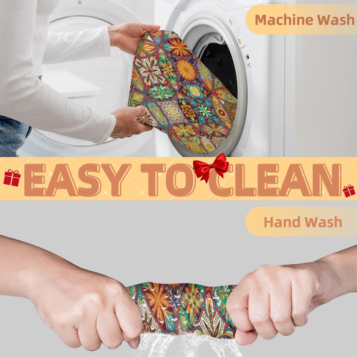 Men's Shaving Beard Bib with Ethnic Floral Mandala Pattern - Non-Stick Hair Catcher Apron & Cape with Suction Cups - Perfect Grooming Cloth for Husband & Dad - Ideal for Home Barbering, Salon Use & Birthday Gifts